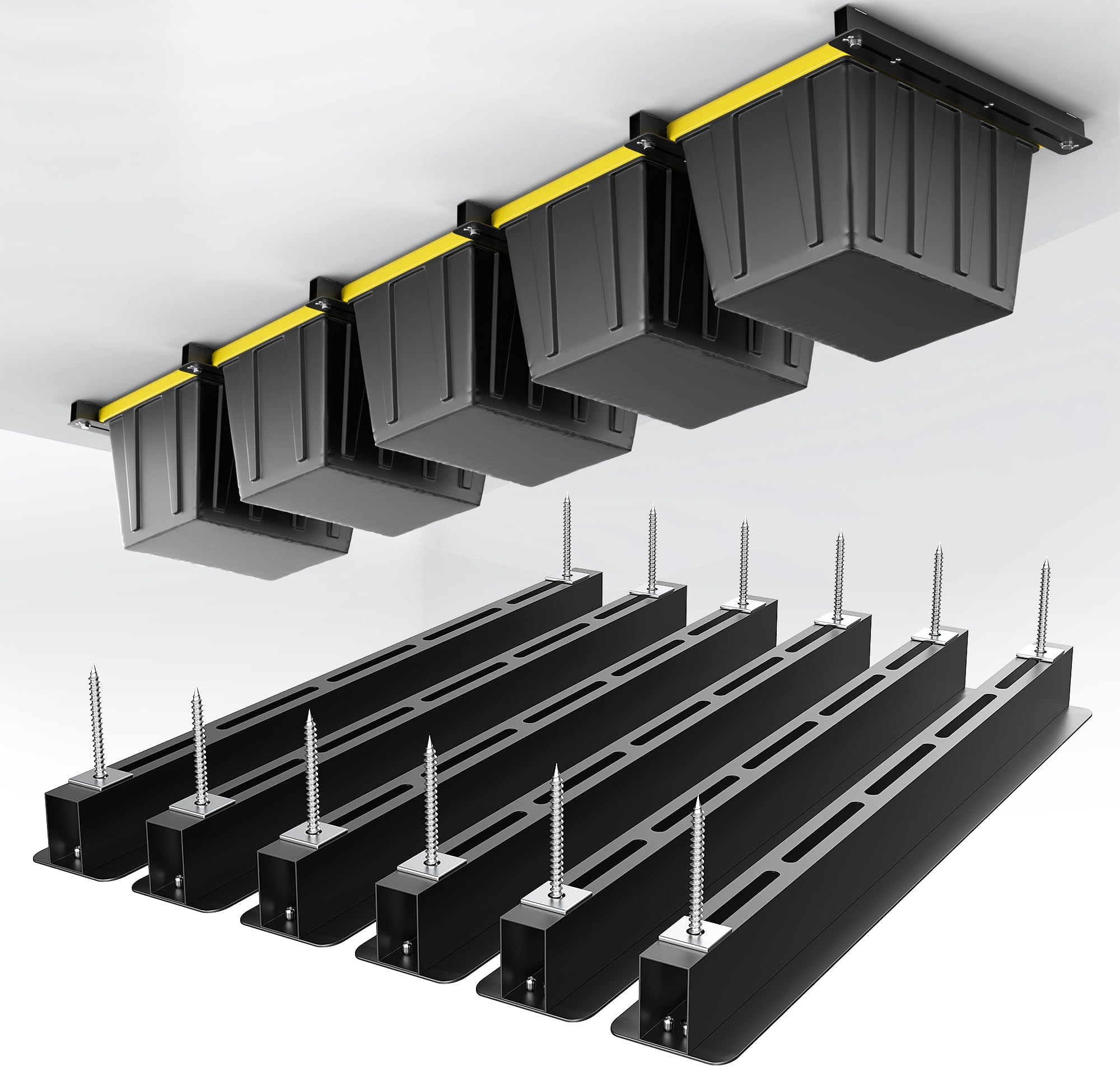 Aoibox  Heavy Duty Steel Ceiling Storage Rack 6 Set Adjustable Overhead Garage Bin Storage System Holds 5 Bins Fits 7 to 27 Gallon Black 26 Inch