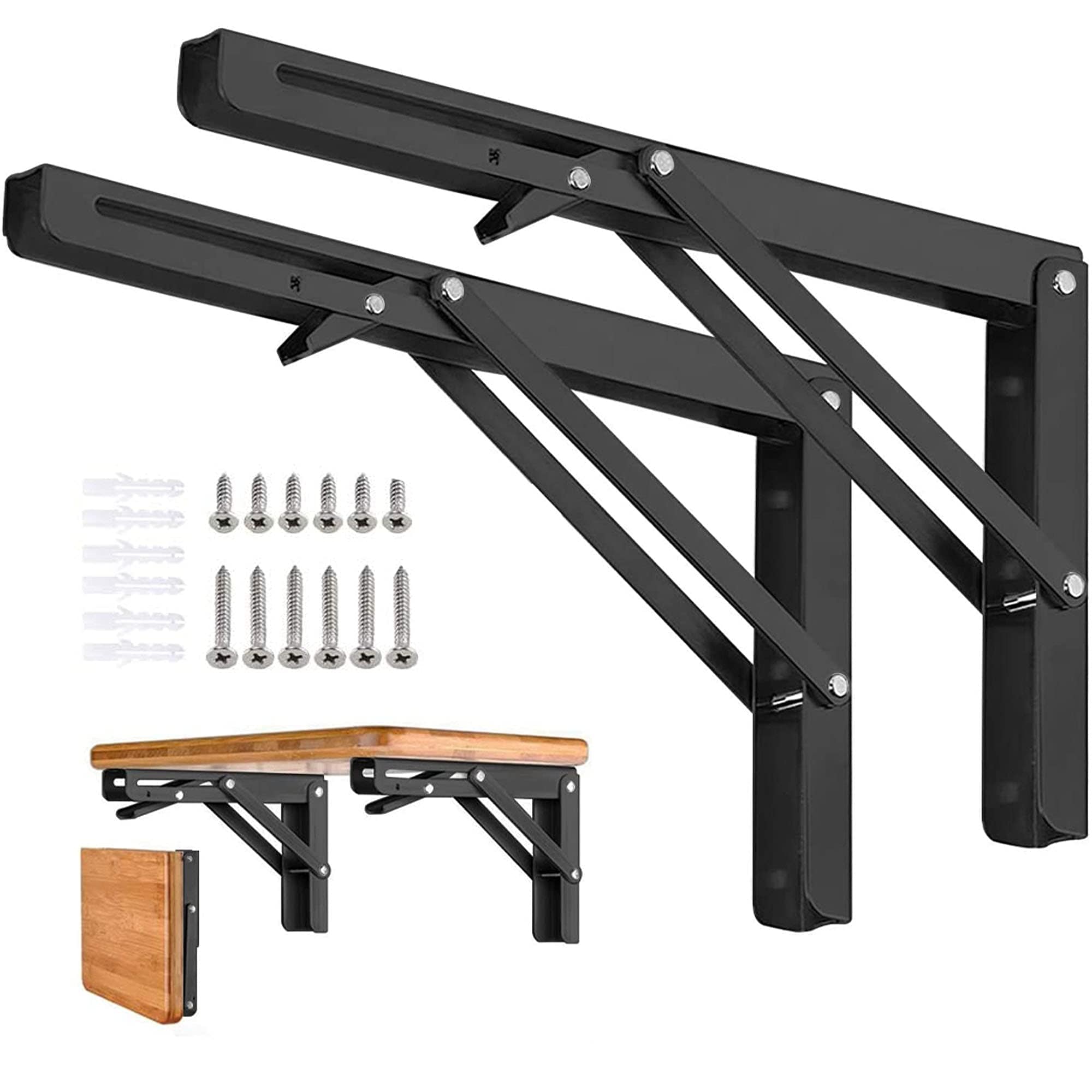 Phewnyzo  Folding Shelf Brackets 16 Inch 2 Pcs Heavy Duty Stainless Steel Collapsible Triangle Wall Mounted Table Hinge Space Saving Design for