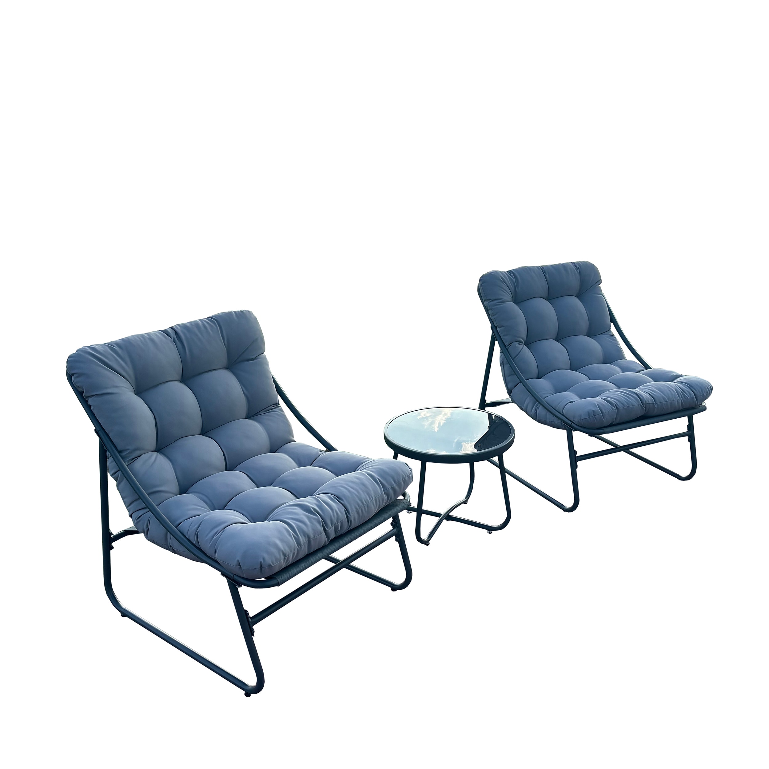 Deko Living COP20311 Set of 2 Black Steel Frame Stationary Conversation Chair with Gray Cushioned Seat