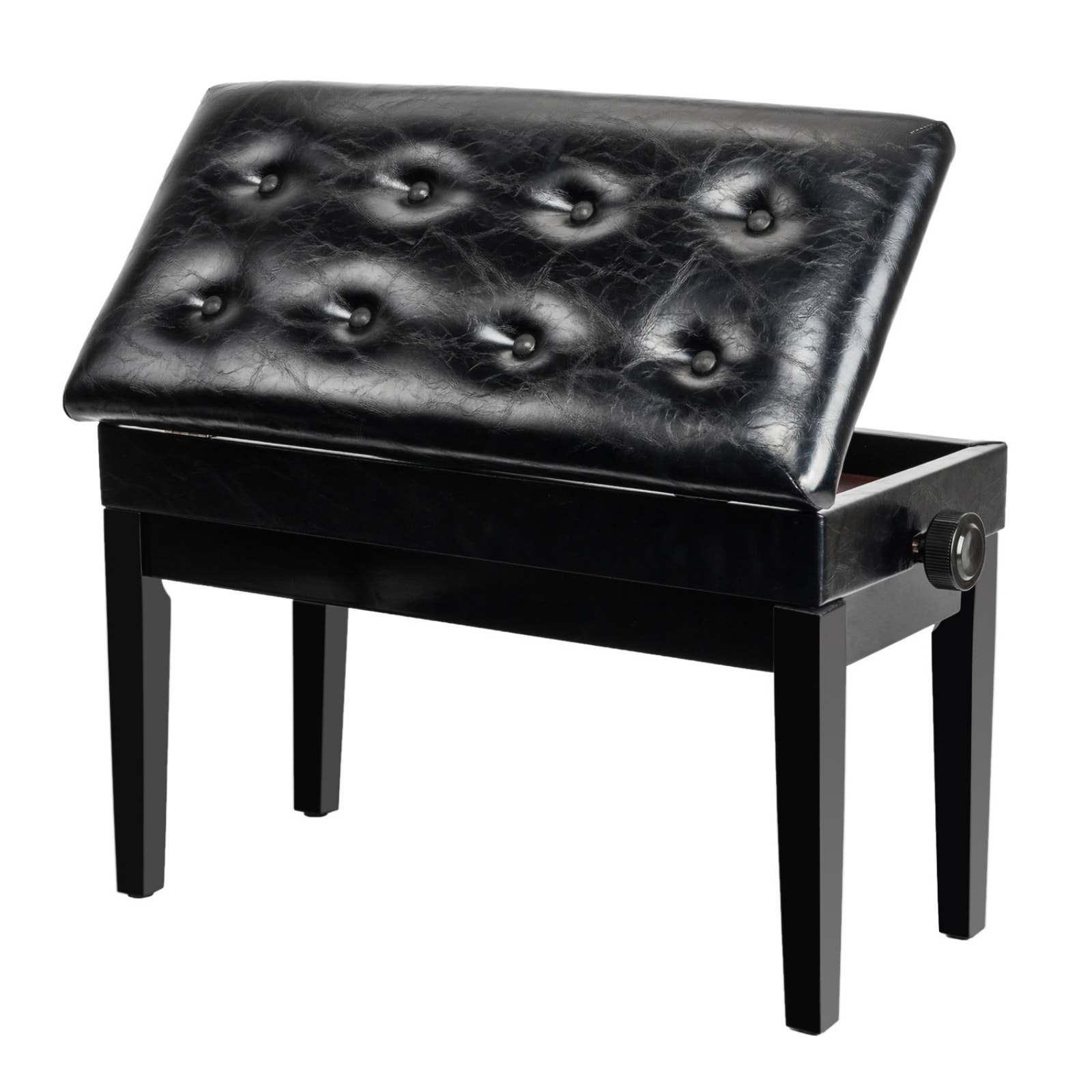 VINGLI 29W Adjustable Wooden Piano Bench Stool with PU Leather Padded Seat and Music Storage Compartment Black