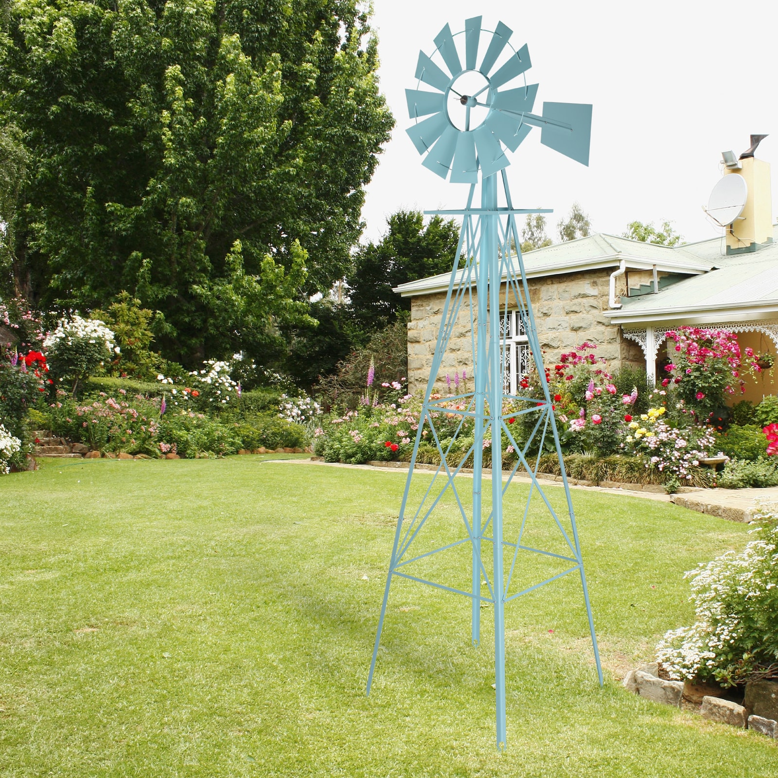 VINGLI 8FT Ornamental Windmill with 4 Legs Design/Heavy Duty Metal Wind ...