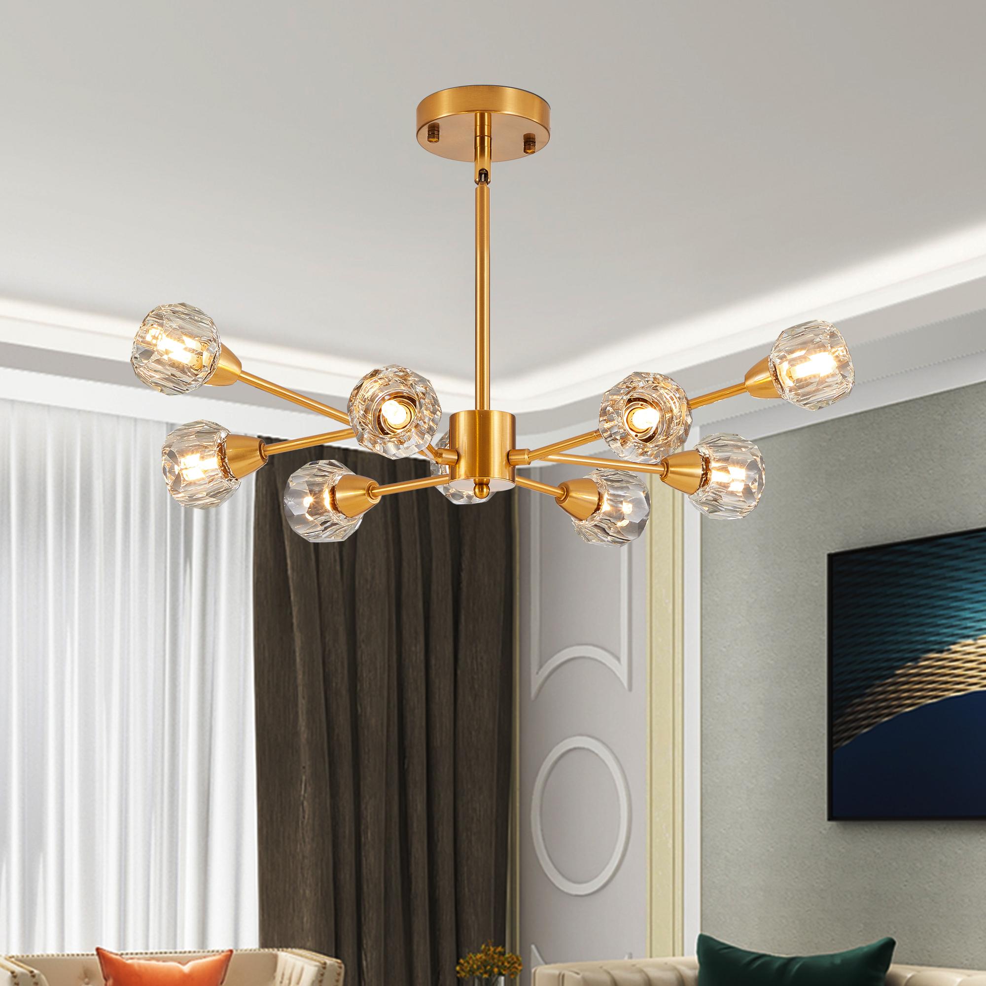 Bayfeve BFLCM-9548-LT Modern Crystal Chandeliers 9 -Light Brushed Gold Modern/contemporary Crystal For Use in Bedrooms, Dining Rooms, Foyers, Kitchens, Living Rooms Chandelier