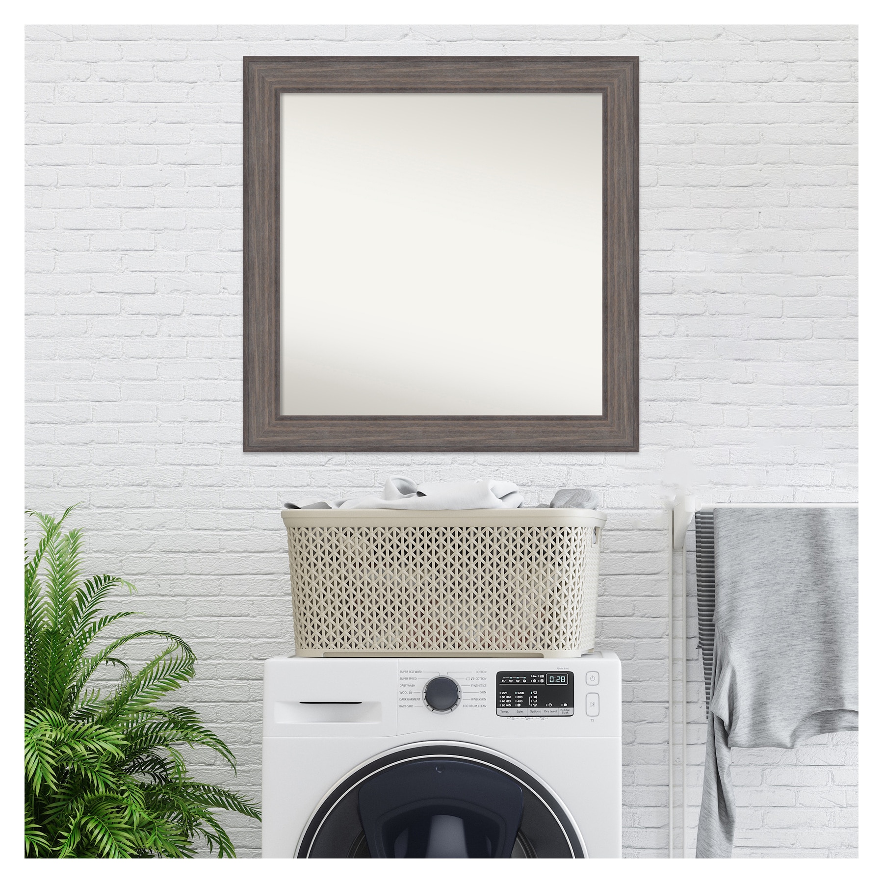 31" x 31" Brown Wood Rectangular Bathroom Vanity Mirror