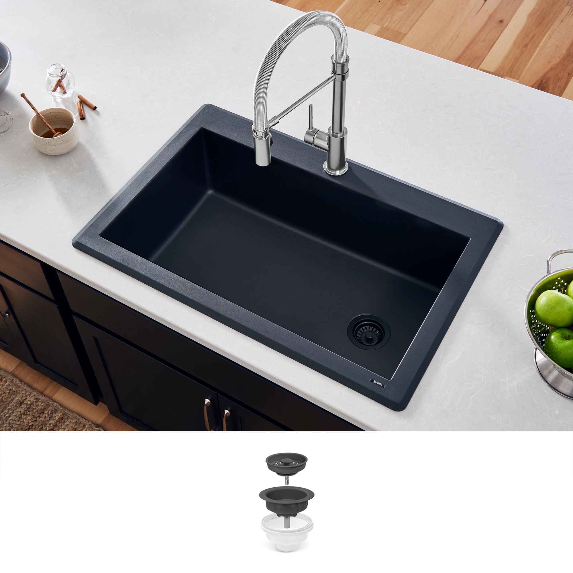 Ruvati RVG1033BK epiGranite Drop-in 33-in x 22-in Granite Single bowl 1-Hole Kitchen Sink
