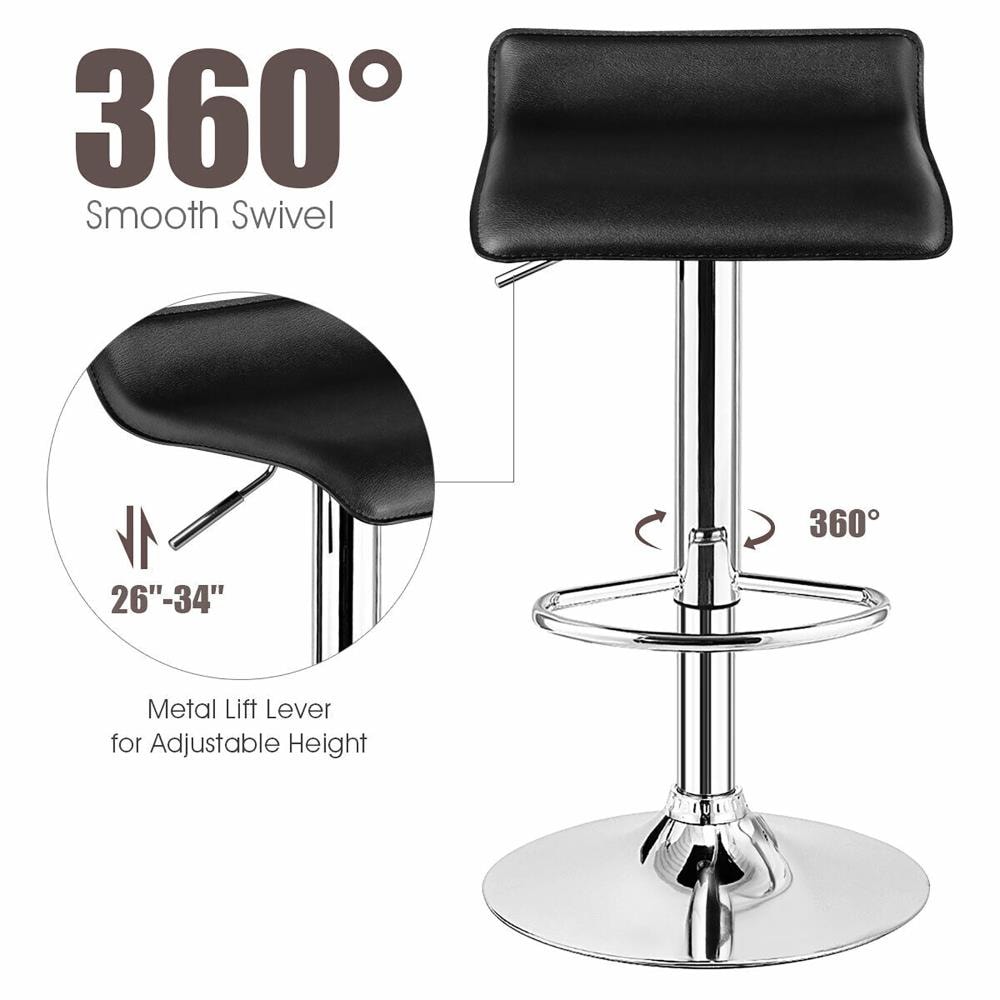 Sleek Adjustable Swivel Backless Bar Stool in Black Leather