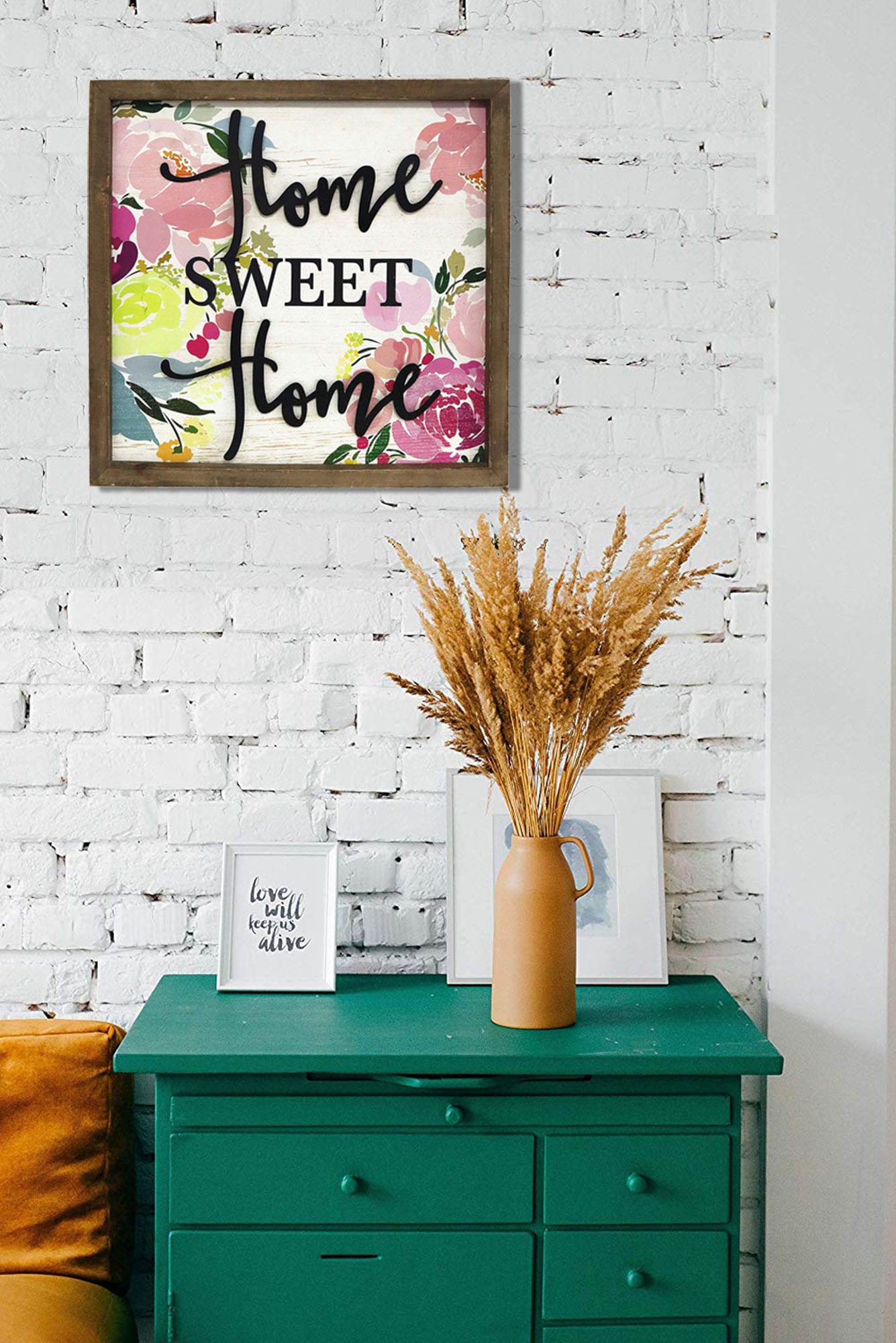 Home Sweet Home Floral Wood Wall Sign, 15.8" x 15.8"