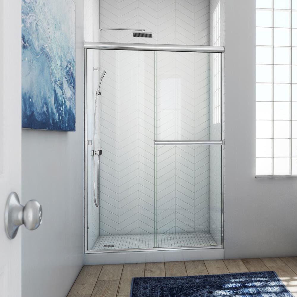 Lite-Euro Polished Chrome 51-in to 53-in x 67.375-in Semi-frameless Bypass Sliding Shower Door Stainless Steel | - Arizona Shower Door LESE53X673CHCL