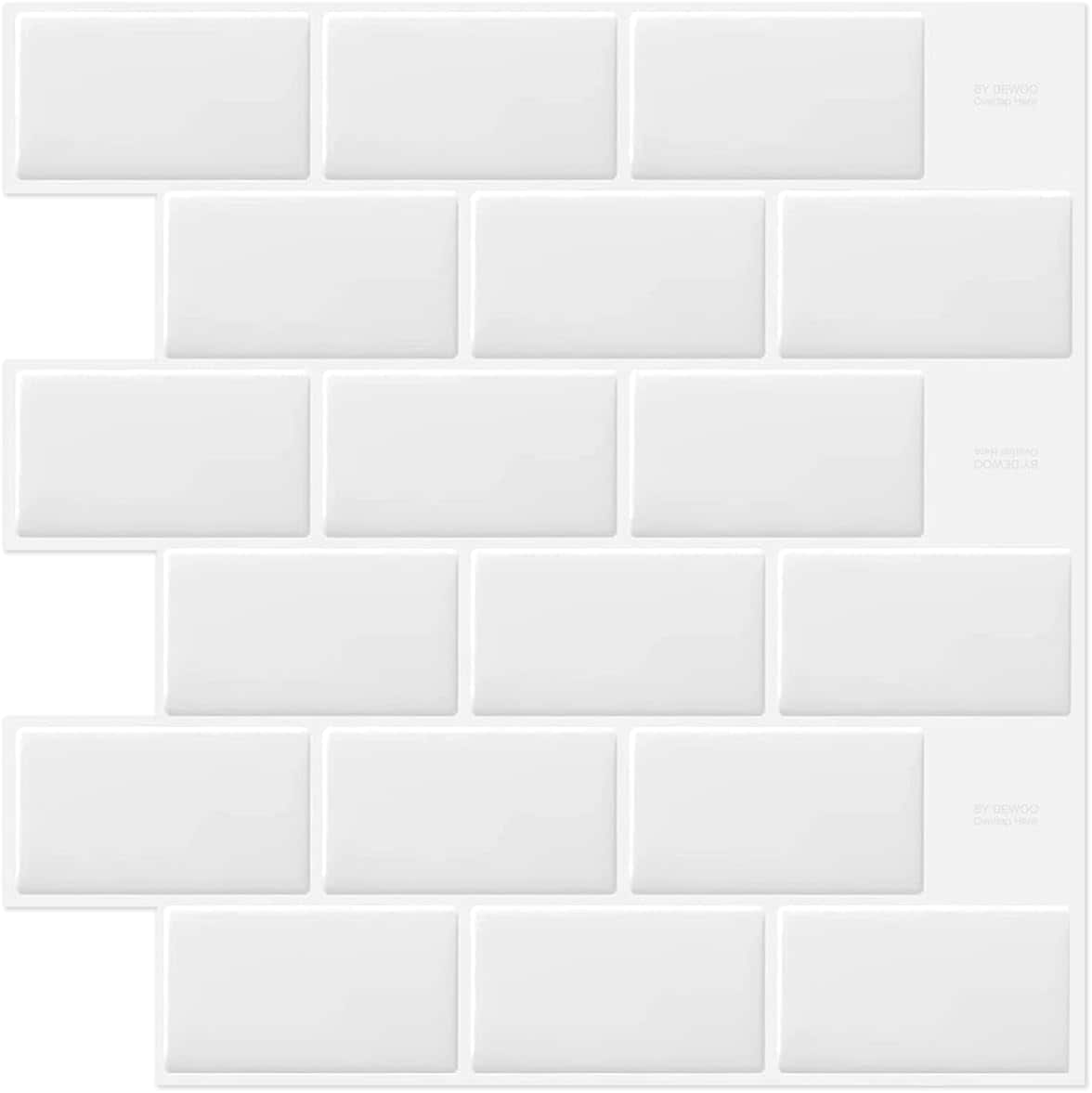 Dewoo White Peel and Stick Subway Tile Backsplash Self Adhesive for Kitchen Bathroom 10 Sheets 12 x 12 Inch