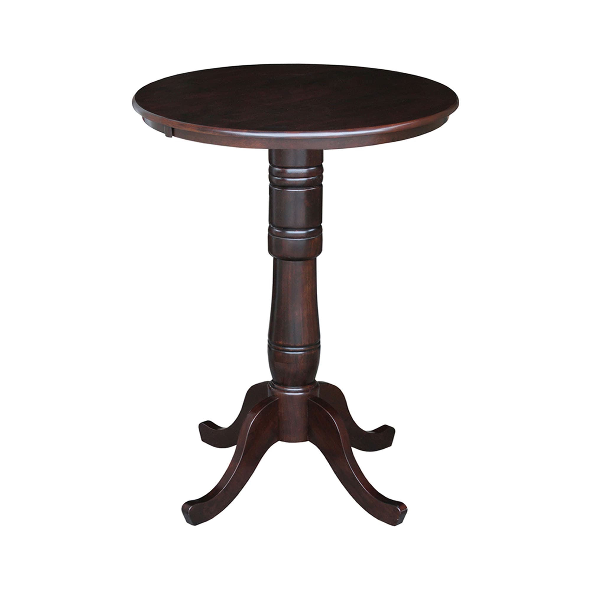 30" Round Dark Brown Wood Bar Height Pedestal Table