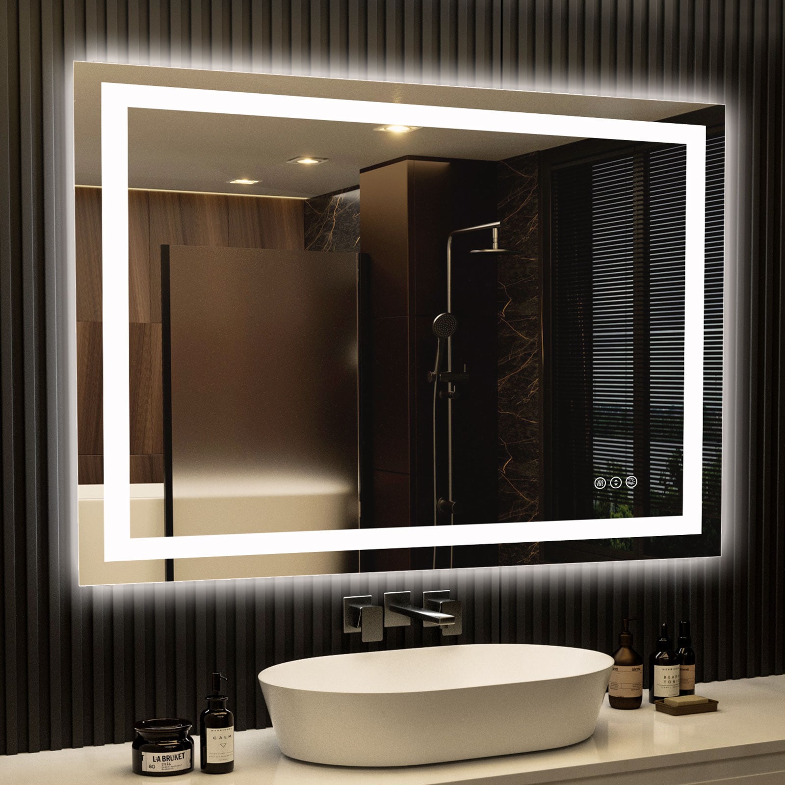 Royal Guard LBM3240 Smart 40-in x 32-in Polished Frameless Rectangle Dimmable LED Lighted Fog Free Bathroom Vanity Mirror ( Silver )