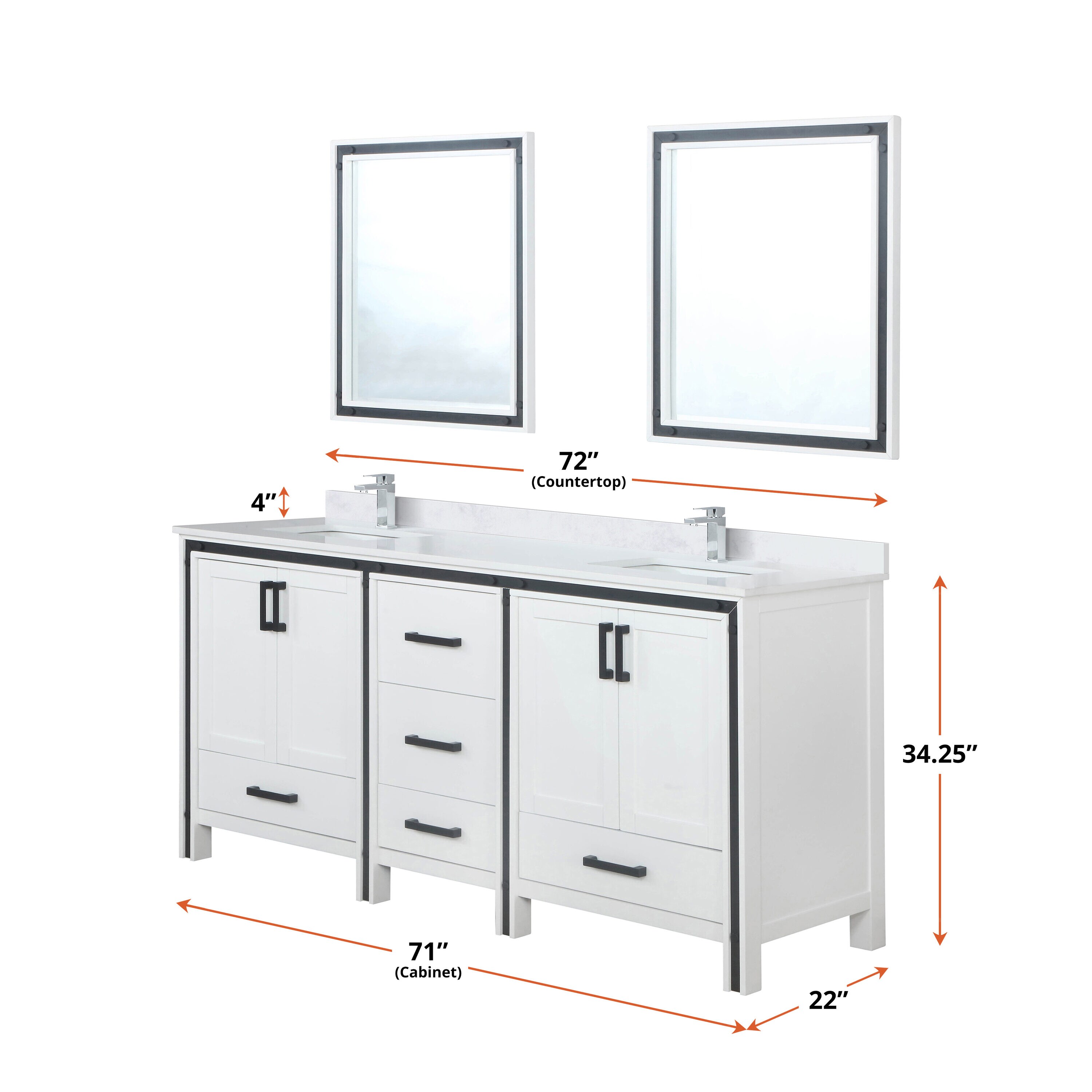 Lexora Ziva 72-in White Bathroom Vanity Base Cabinet without Top in the ...