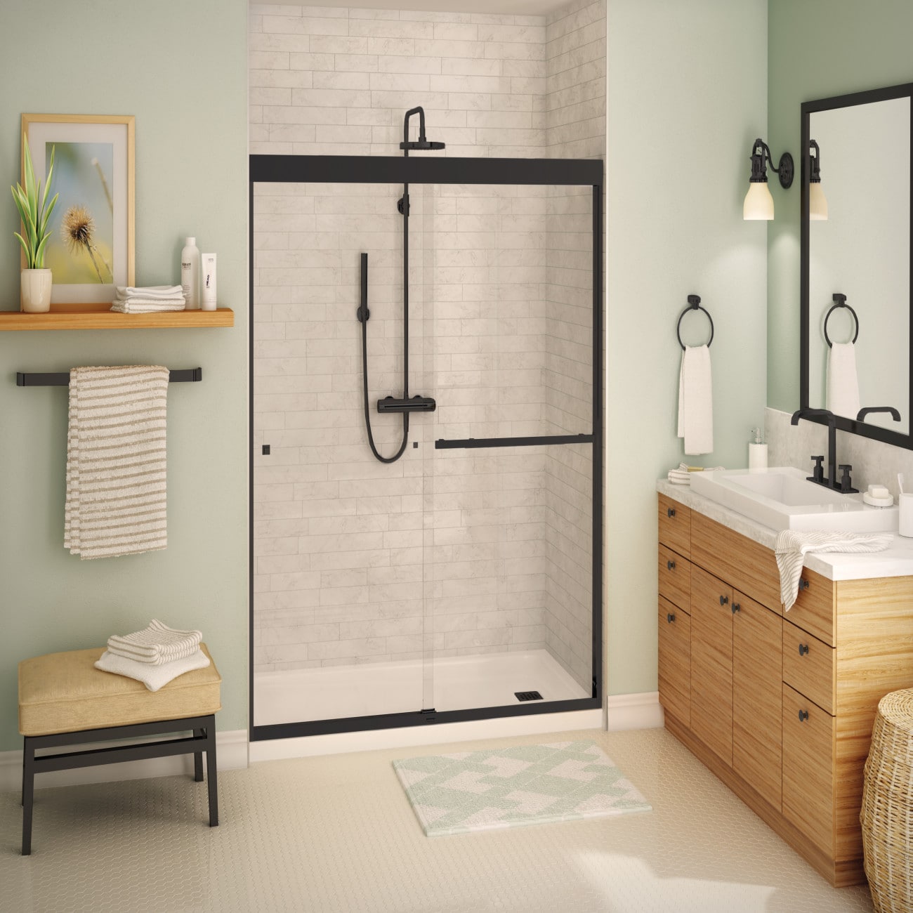 MAAX 135675-900-340-000 Aura Matte Black 55-in to 59-in W x 71-in H Semi-frameless Sliding Soft Close Shower Door 5/16-in Thick Clear Glass