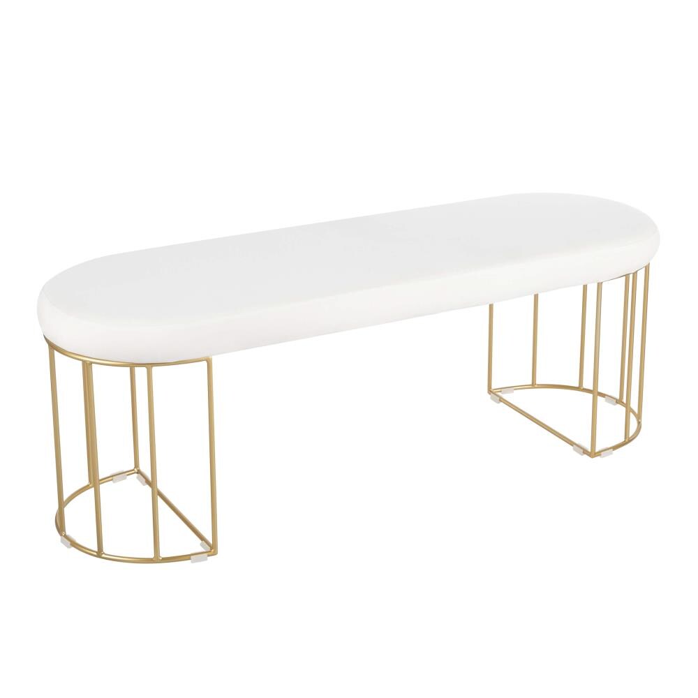 LumiSource BC-CNRY AU+VW Canary Eclectic Gold Metal, White Velvet Accent Bench 16.25-in x 48.75-in x 28-in