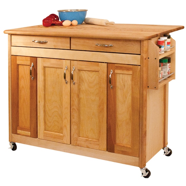 Catskill Craftsmen Brown Wood Base With, Rolling Kitchen Island With Cutting Board Top