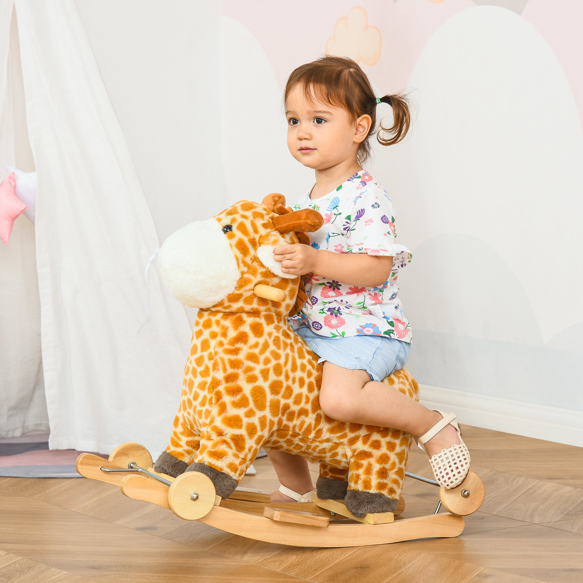 Bestcore 24.8-in Yellow 2-in-1 Kids Rocking Giraffe Ride-On Toy with ...