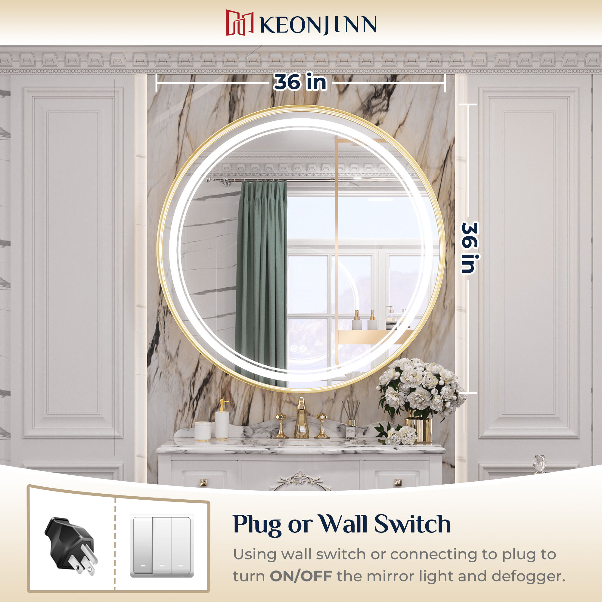 Keonjinn LW-JZ-ZG-MR91-GD Framed-Bath-Mirrors - View #2