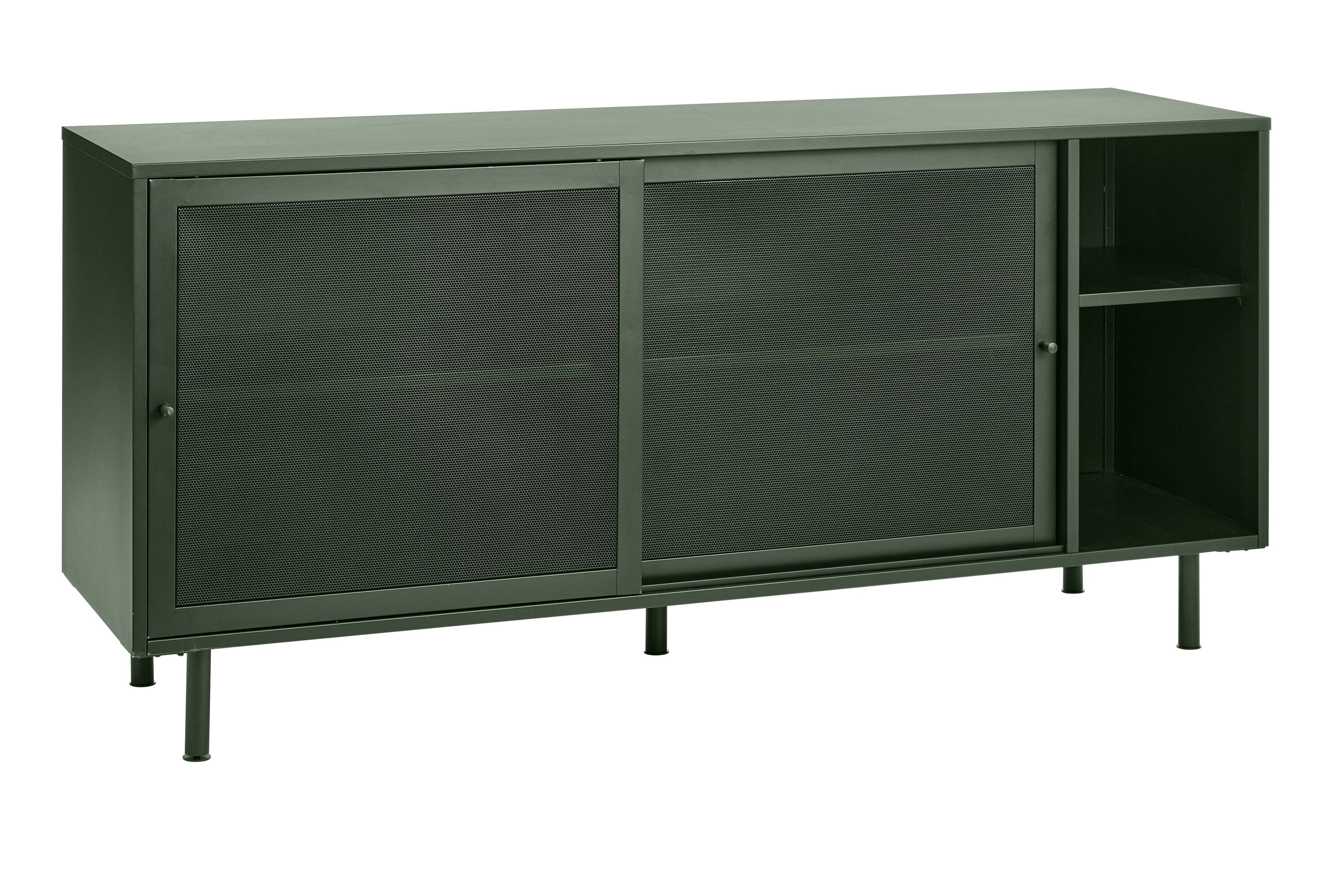 Olive Green Metal Mesh Contemporary Sideboard with Adjustable Shelves