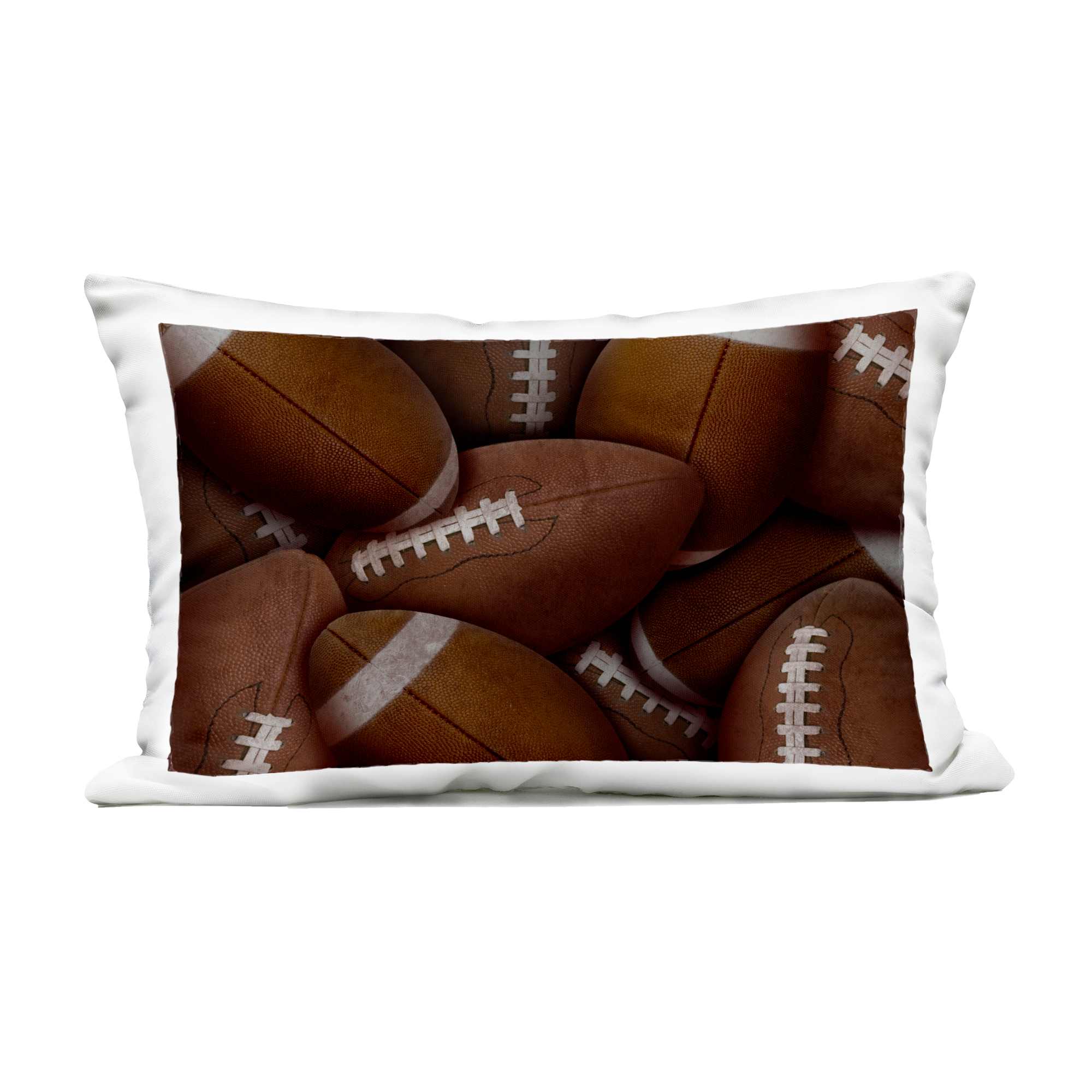 Stupell Industries PLQ-859-ORC-14X20 Bin Of Footballs Outdoor Printed Pillow design by Marcus Prime 14 x 20