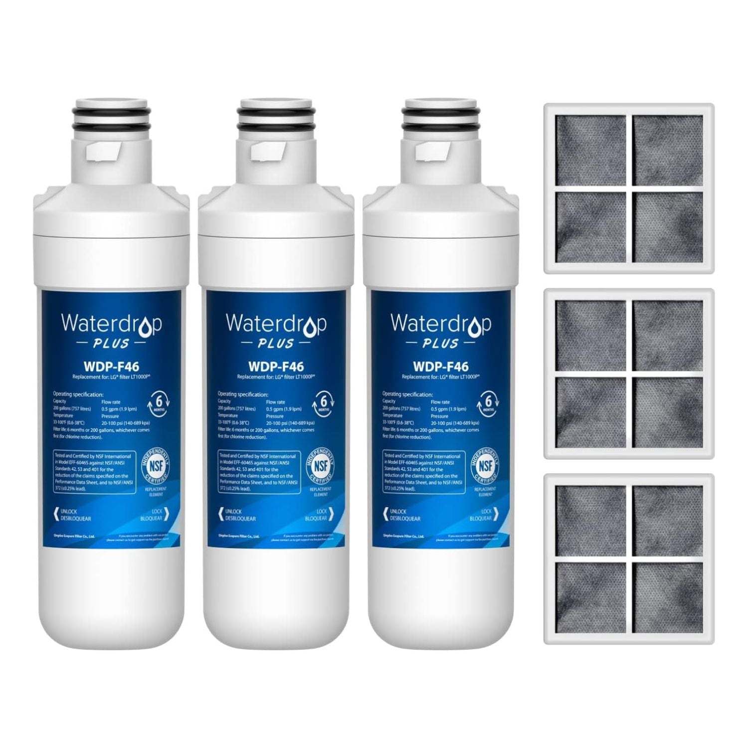 Waterdrop - Refrigerator Water Filter Whole House 6-Months Replacement Filter 3 -Pack