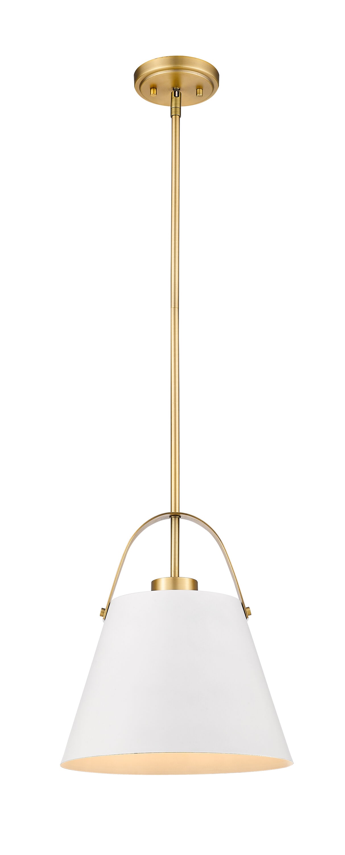 Matte White and Heritage Brass 12.5" Contemporary Pendant Light