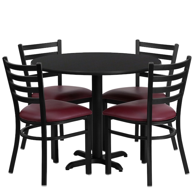 Flash Furniture Black Top/Burgundy Vinyl Seat Traditional Dining Room Set  with Round Table (Seats 4) in the Dining Room Sets department at Lowes.com