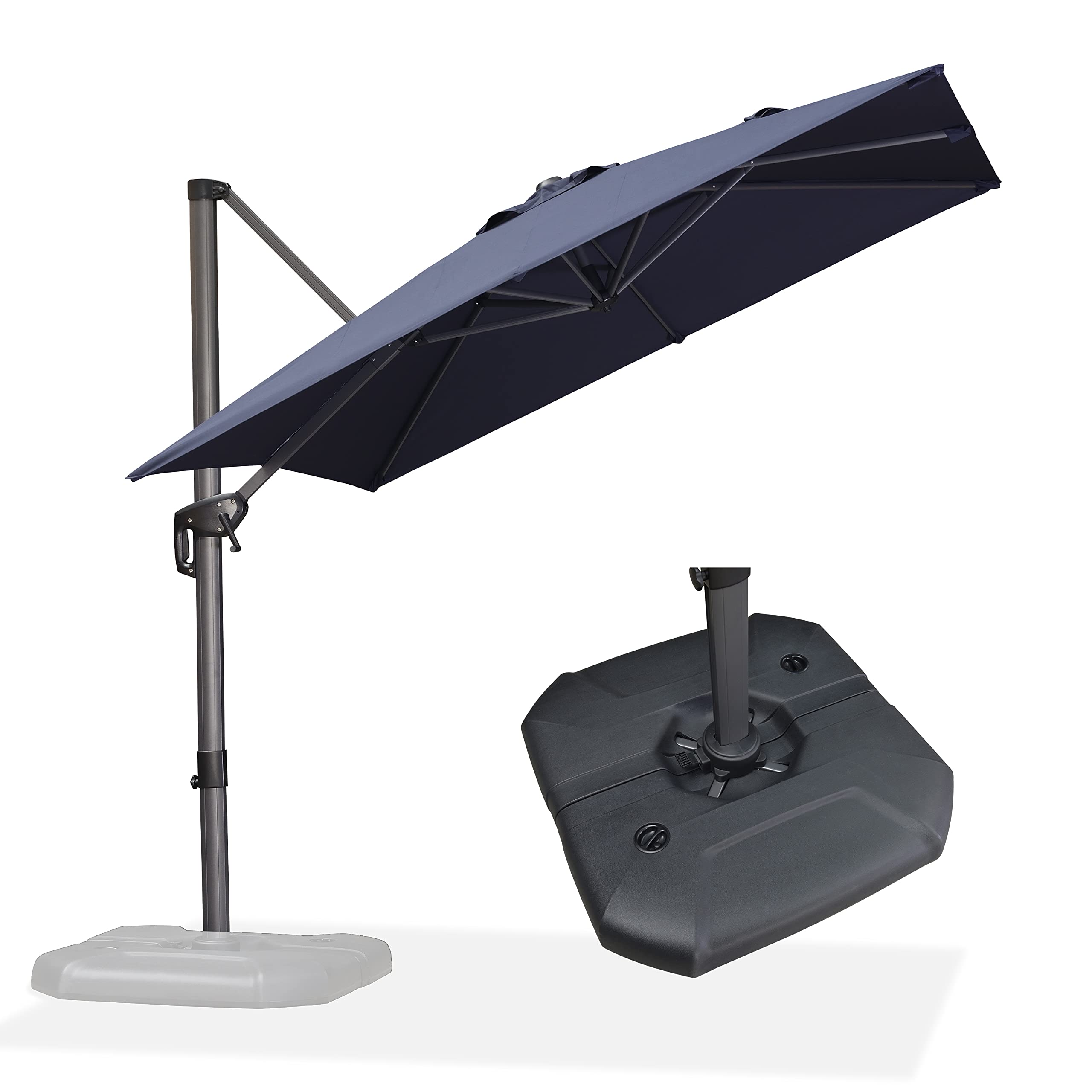 PURPLE LEAF LS05YKLRS12-DG 8-ft Aluminum Navy Crank Cantilever Patio Umbrella with Base