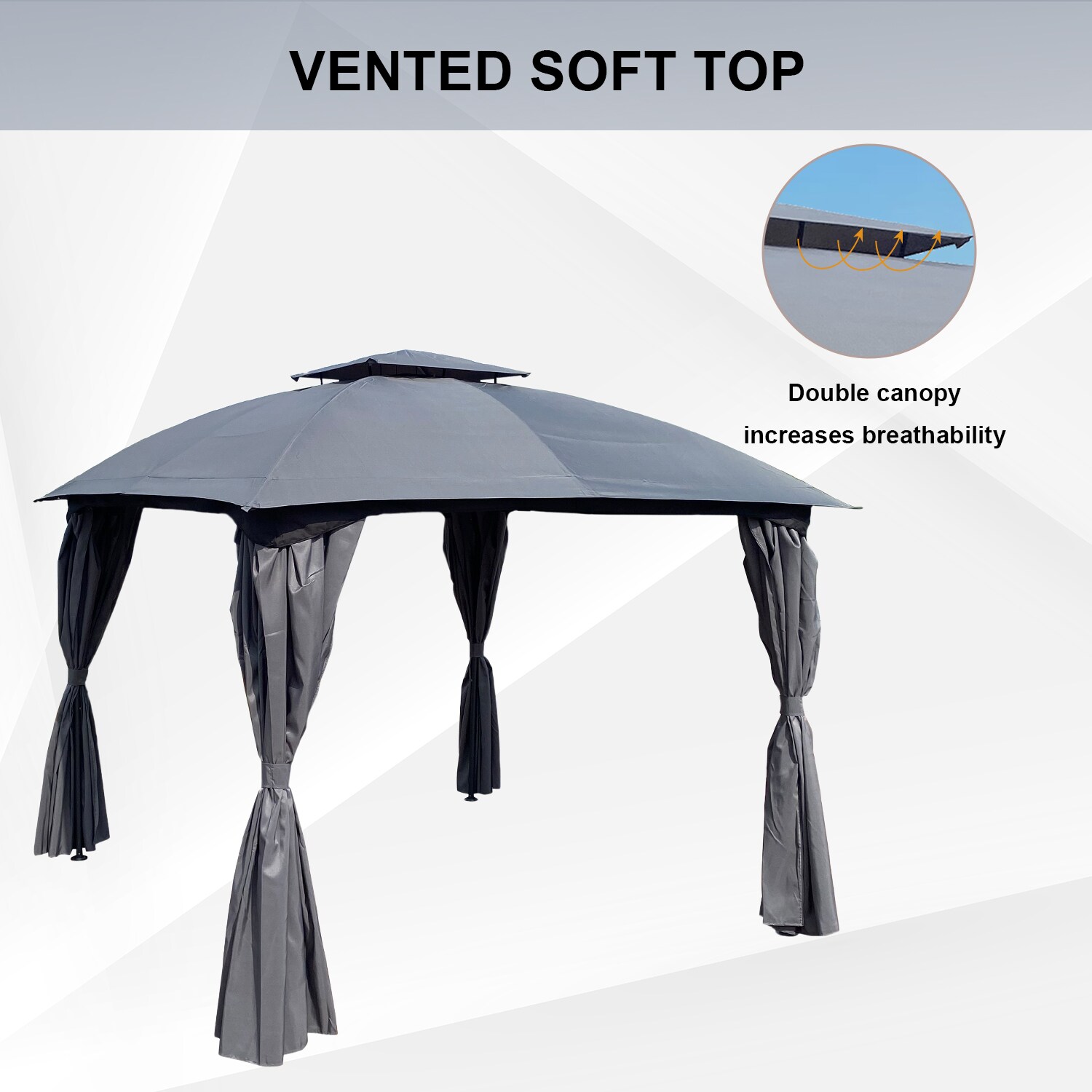 Forclover 10-ft X 10-ft Patio Gazebo With Double Roof Tops And Curtain ...