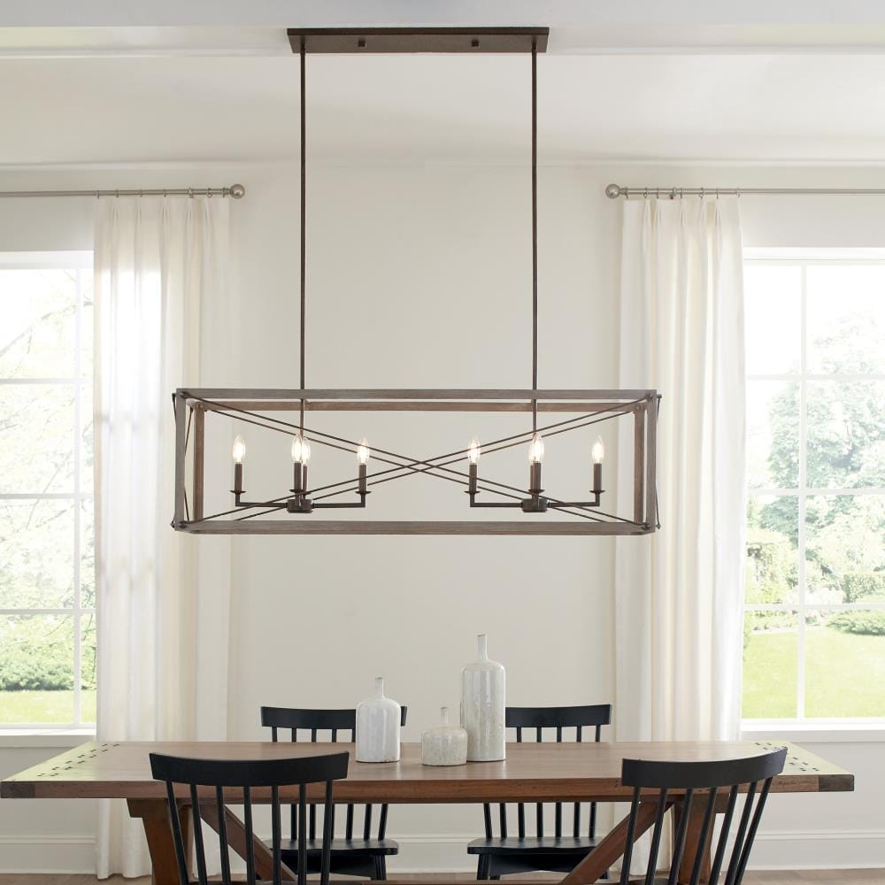 Generation Lighting 6626308-872 Thornwood 8 -Light Washed Pine/Weathered Iron Rustic Square Large Outdoor Hanging Kitchen island light