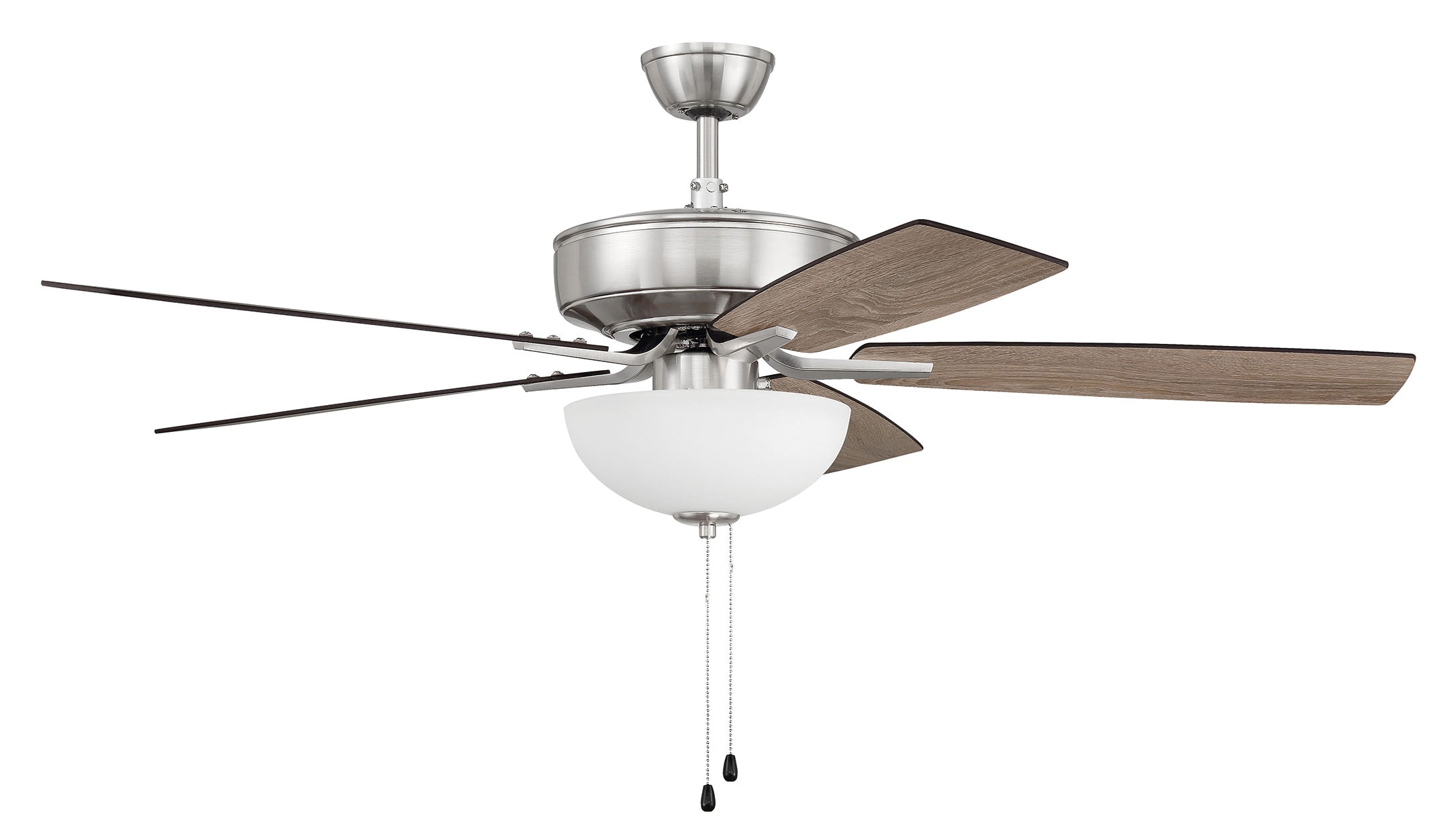 Brushed Polished Nickel 52" Ceiling Fan with Frosted Glass Bowl Light