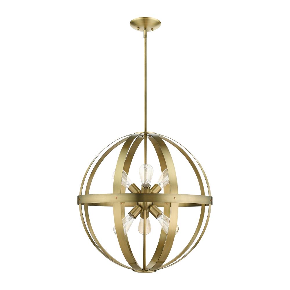 Antique Brass Sputnik 6-Light Globe Pendant Chandelier