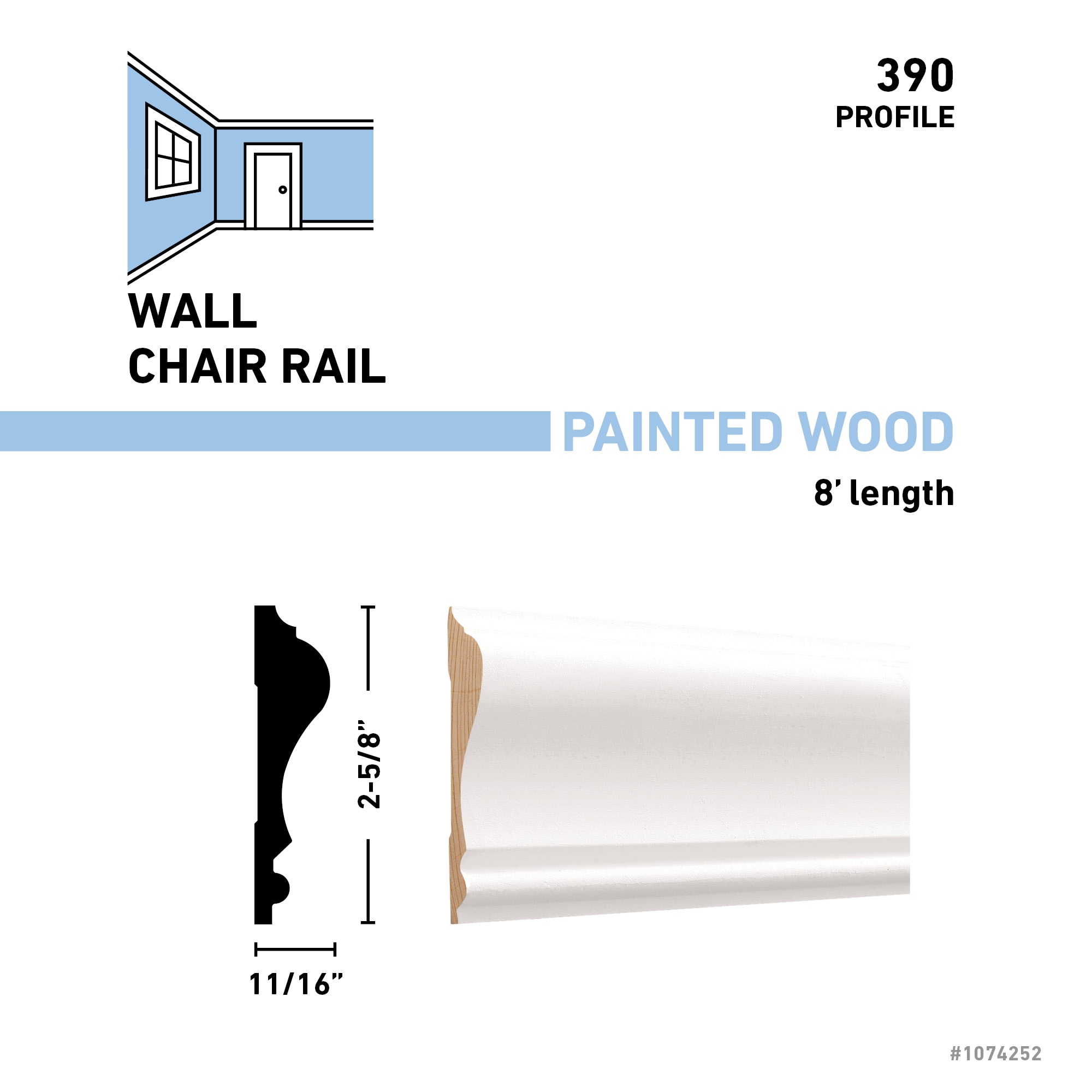 allen + roth 390 8 FJPWH Chair-Rail-Moulding - View #3