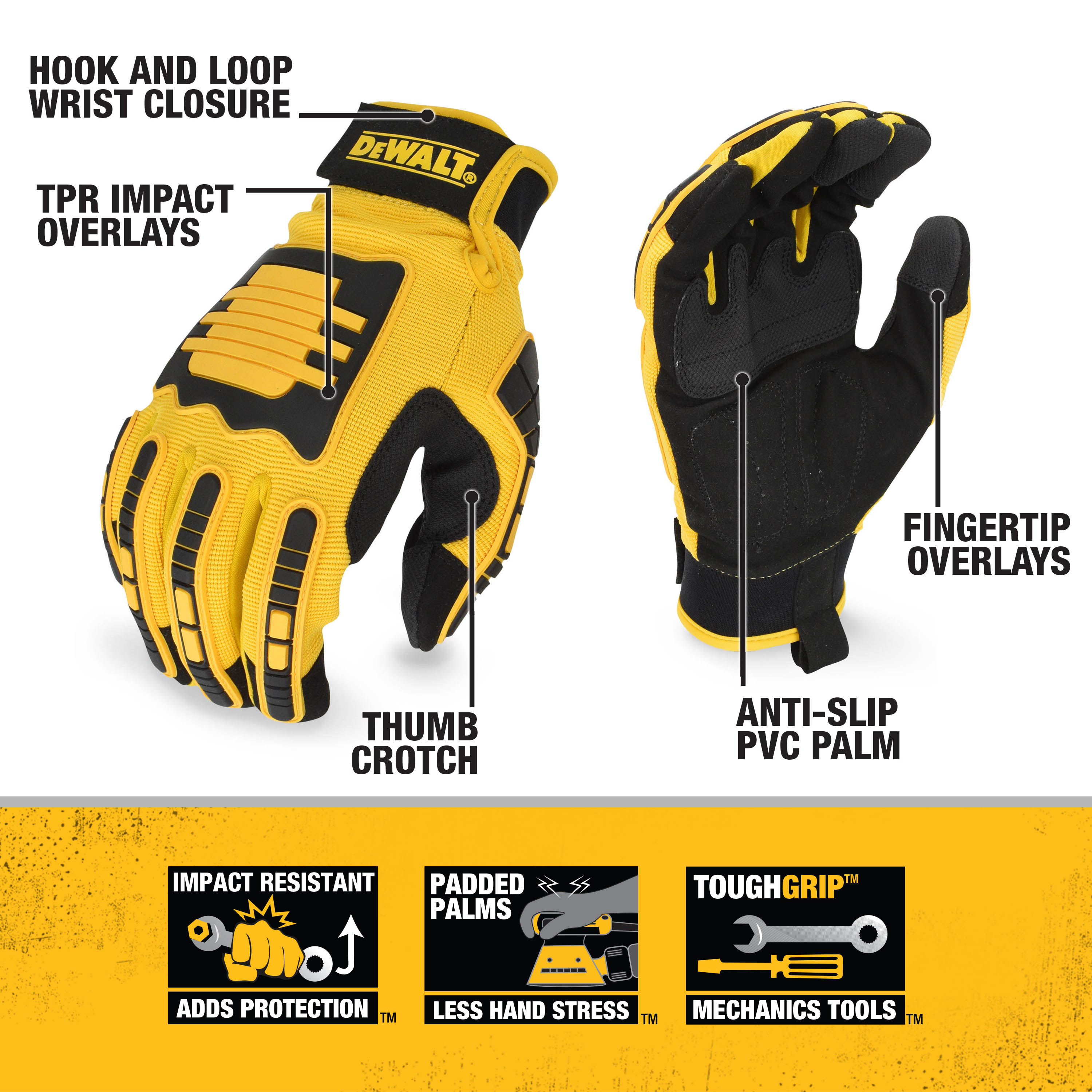 3 Fingers, Size L Black Reinforced Dewalt dpg214l Protection Gloves 