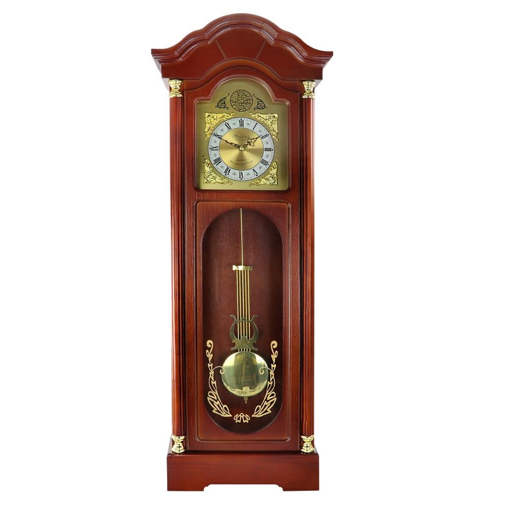 Bedford Clock Collection 33 Inch Chiming Pendulum Wall Clock in Antique Cherry Oak Finish - Roman Numerals - Oversized Rectangle Shape in Brown -  84997080M