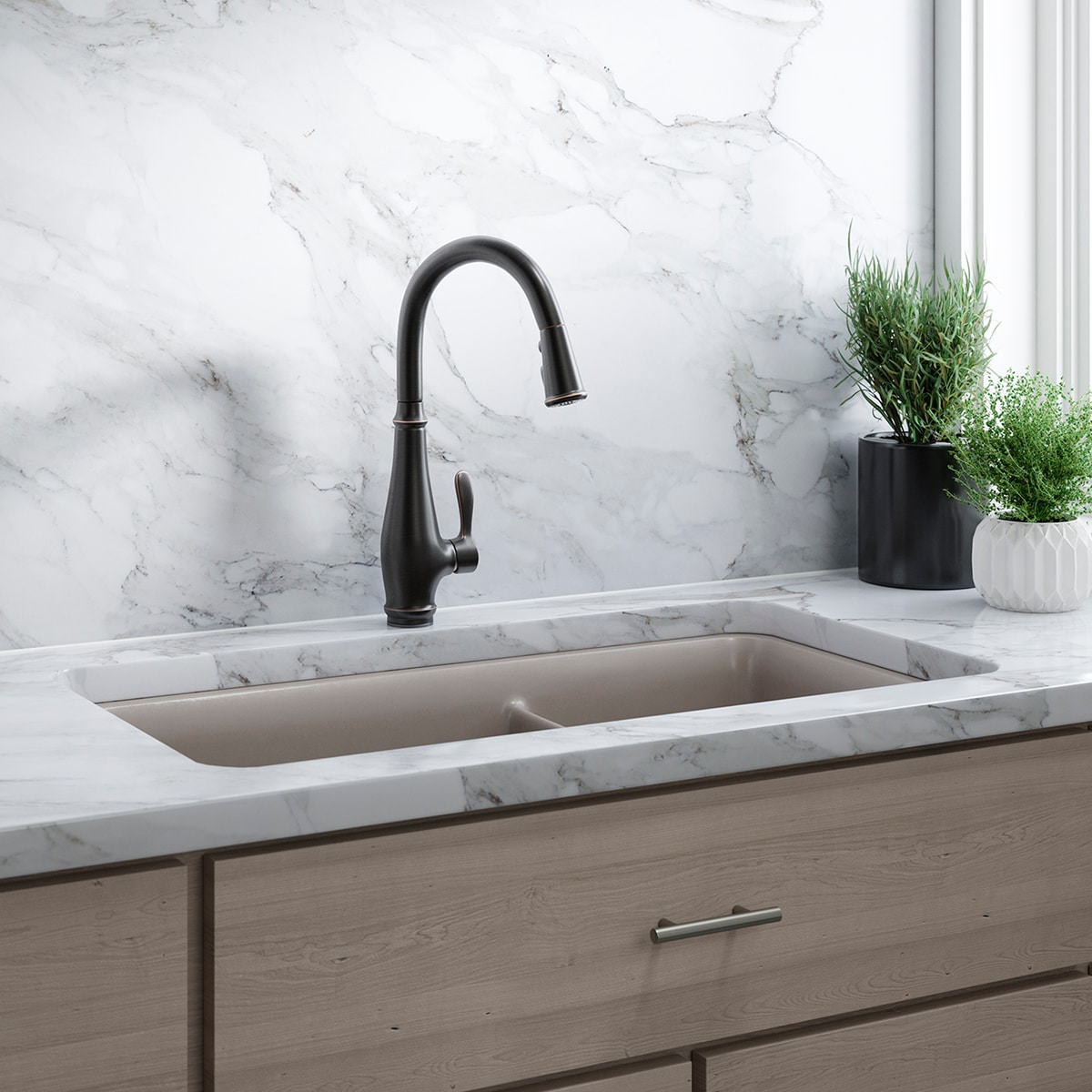 KOHLER 8204-CM3 Undermount 33.5-Inches x 18.3125-Inches Composite Double offset bowl Kitchen Sink