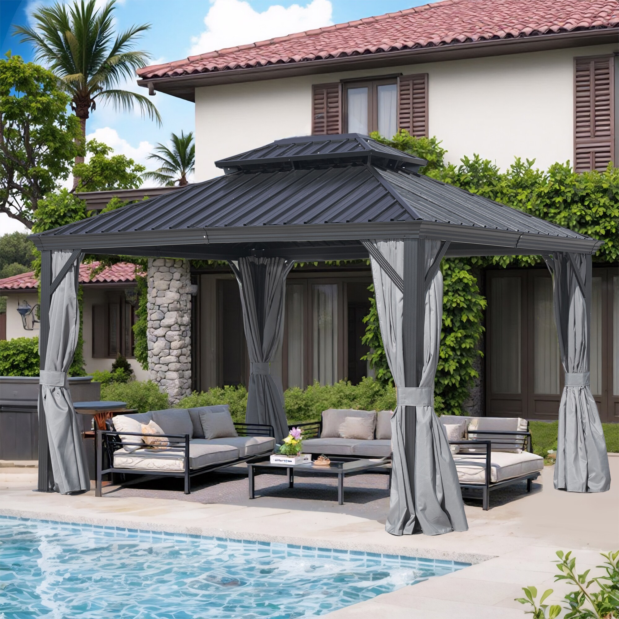 SINOFURN SYE350018GY Wood-Resin-Gazebos - View #2