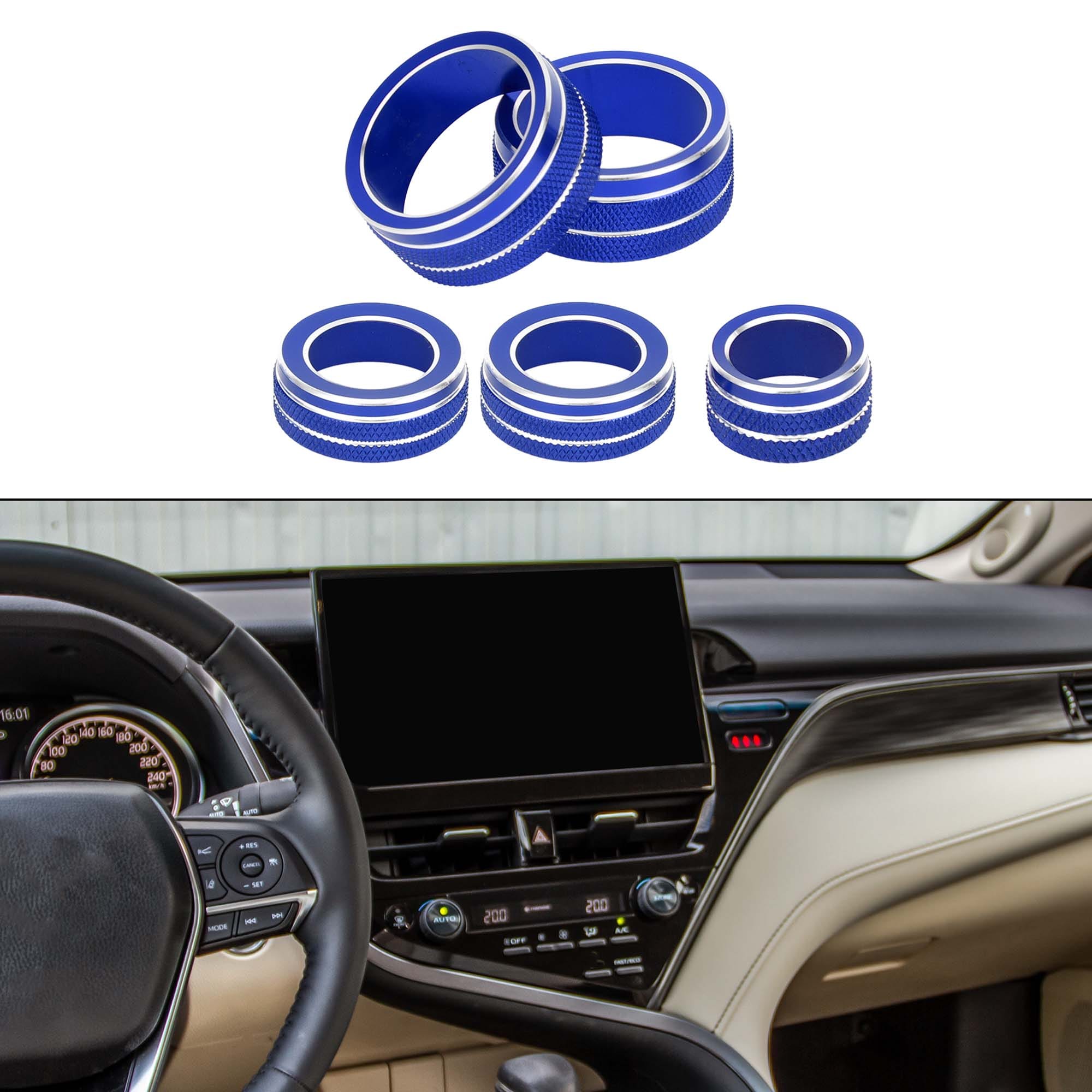 Unique Bargains AC Media Radio Volume Tune Mirror Control Switch Knob Cover Ring for Toyota Camry 21-23 / Interior Decal Trim / Stylish Aluminum Alloy / 5pcs Blue