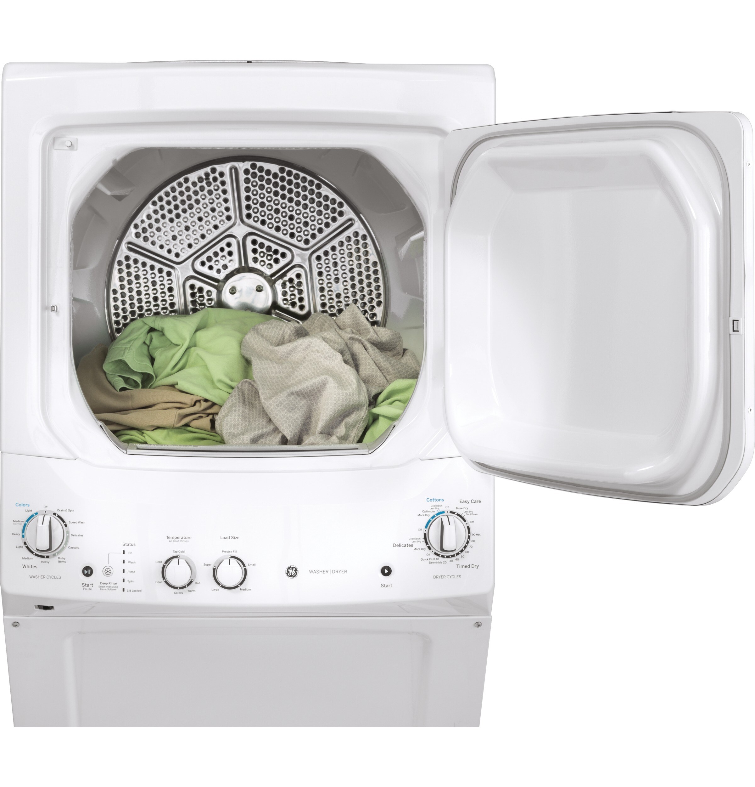 GE Gas Stacked Laundry Center with 3.8-cu ft Washer and 5.9-cu ft Dryer