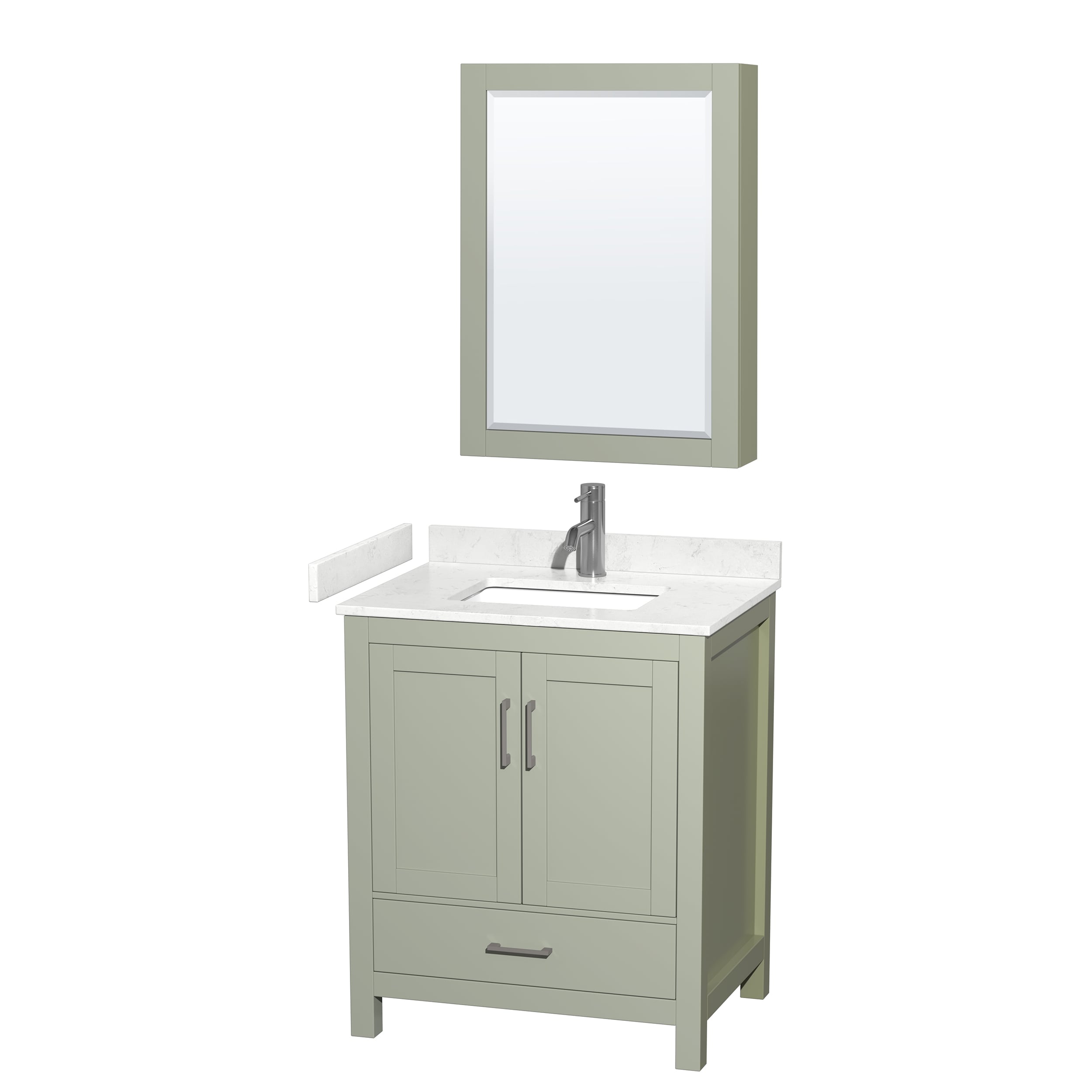 Wyndham Collection WCS141430SLGC2UNSMED Sheffield 30-in Light Green Undermount Single Sink Bathroom Vanity with Carrara Cultured Marble Top (Mirror Included)
