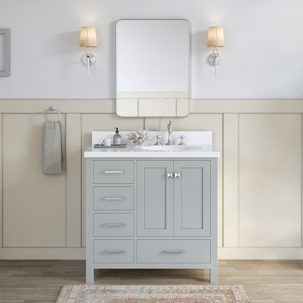 ARIEL A037SRWQOVOGRY Cambridge 37-in Grey Undermount Single sink Bathroom Vanity with Pure White Quartz Quartz Top