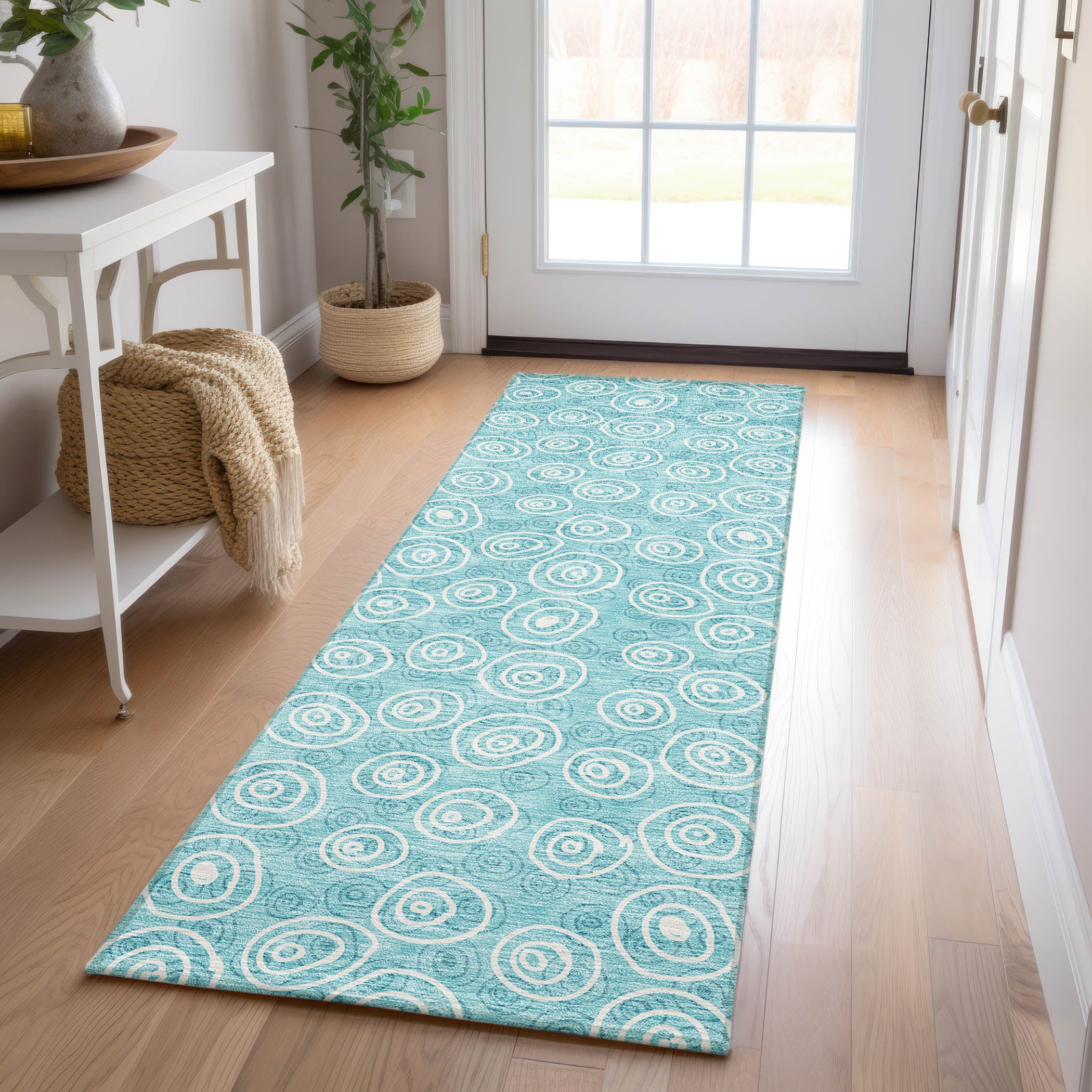 Addison Rugs ACN728TE2X8 Chantille ACN728TE 2 x 7 (ft) Polyester Teal Rectangular Indoor/Outdoor Geometric Machine washable Area rug