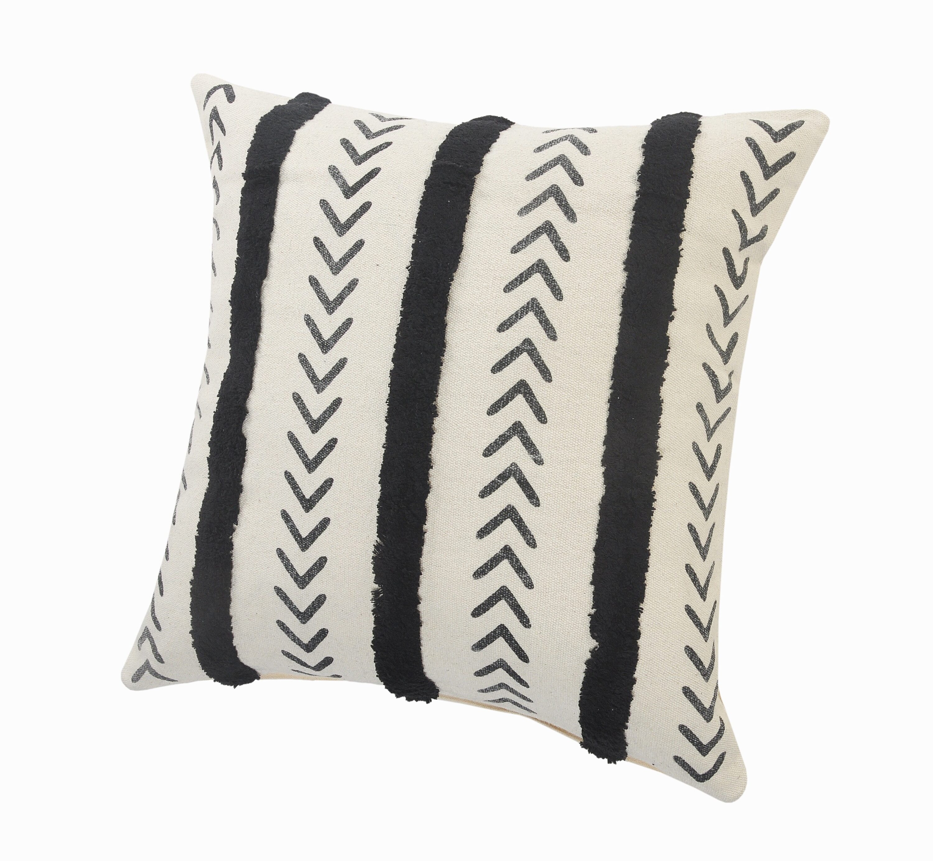 Natural and Black Chevron Cotton Throw Pillows, 20" x 20", Set of 2