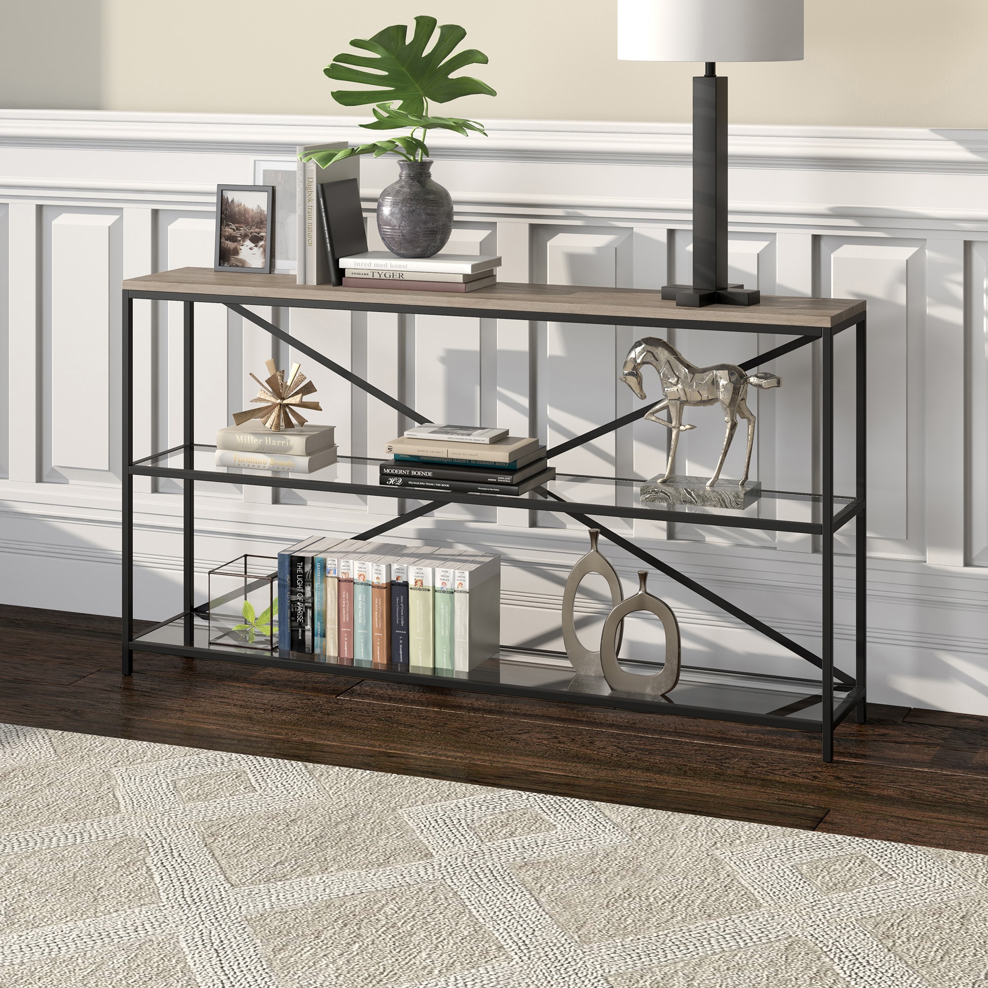 Hailey Home Fionn Modern Blackened Bronze/Antiqued Gray Oak Console ...