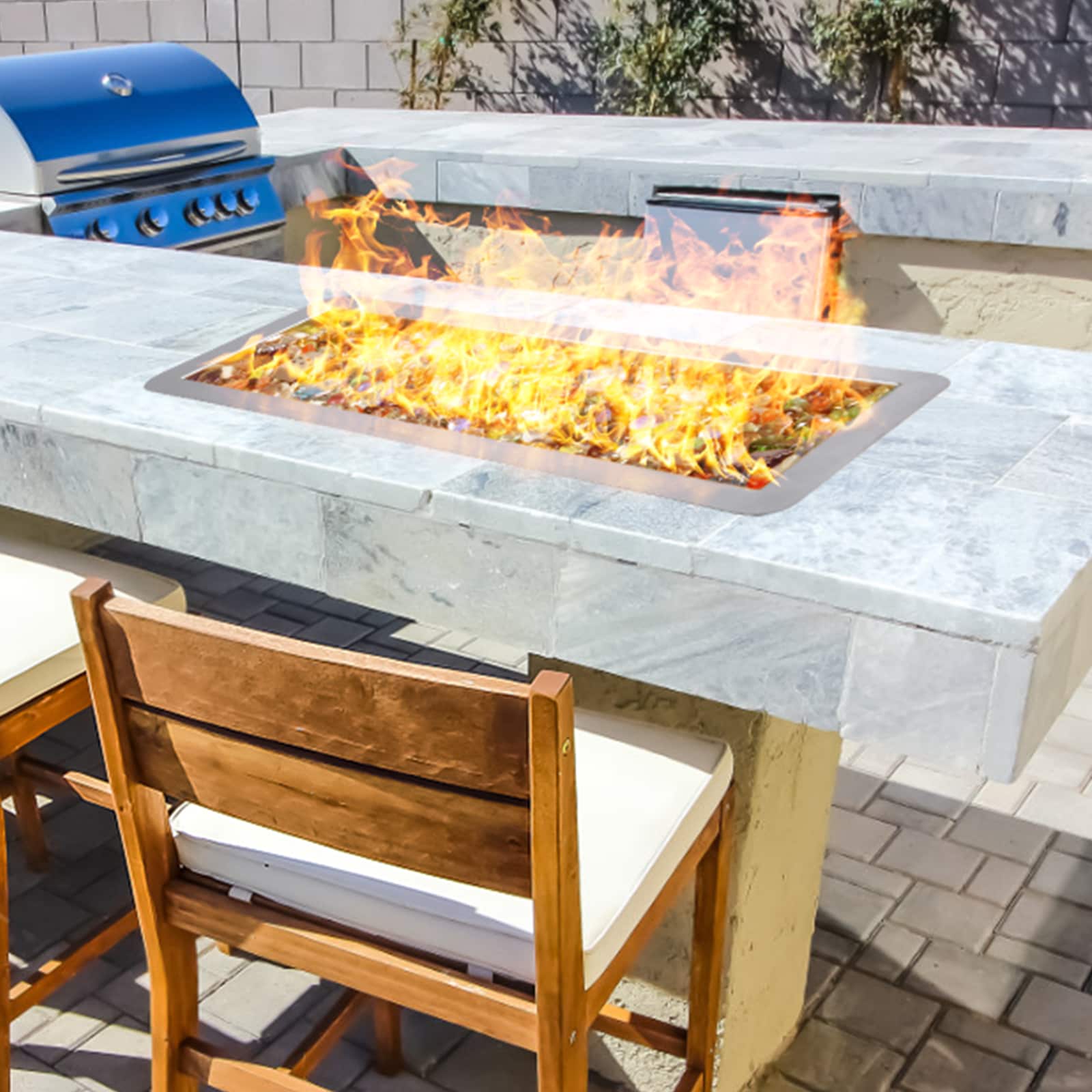 Stainless Steel 30'' Rectangular Drop-In Fire Pit Pan Kit