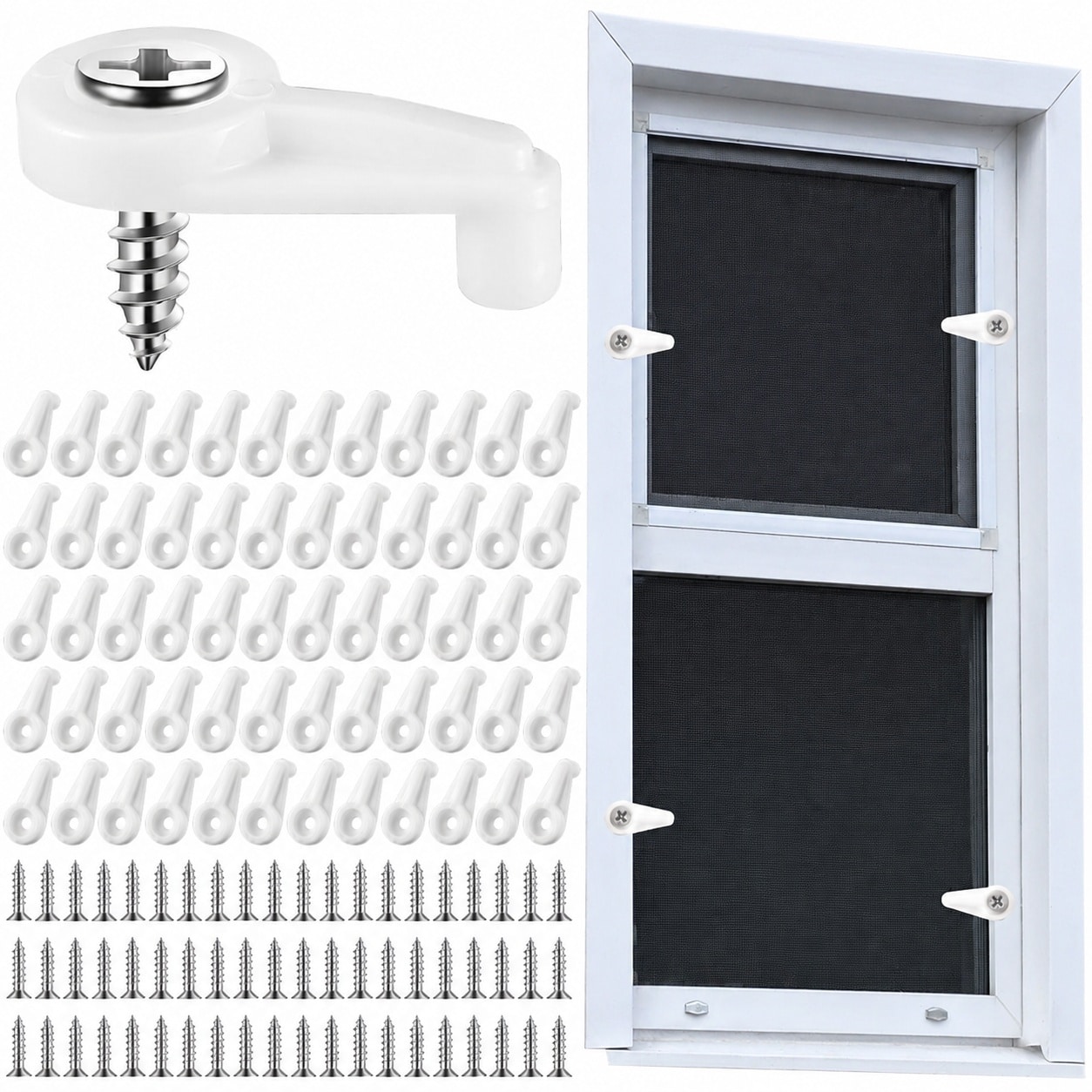 Aoibox  60 Pack Storm Window Clips with Screws for Screen Doors Windows Mirrors and Cabinets White Plastic