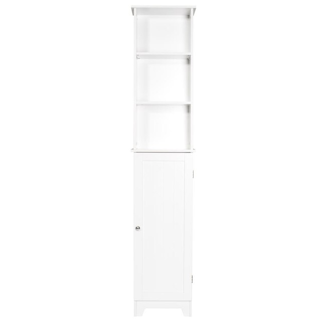 Redmon Contemporary Country Collection 13.38-in W x 65-in H x 8-in D White MDF Freestanding Linen Cabinet Redmon Contemporary Country Collection 13.38-in W x 65-in H x 8-in D White MDF Freestanding Linen Cabinet