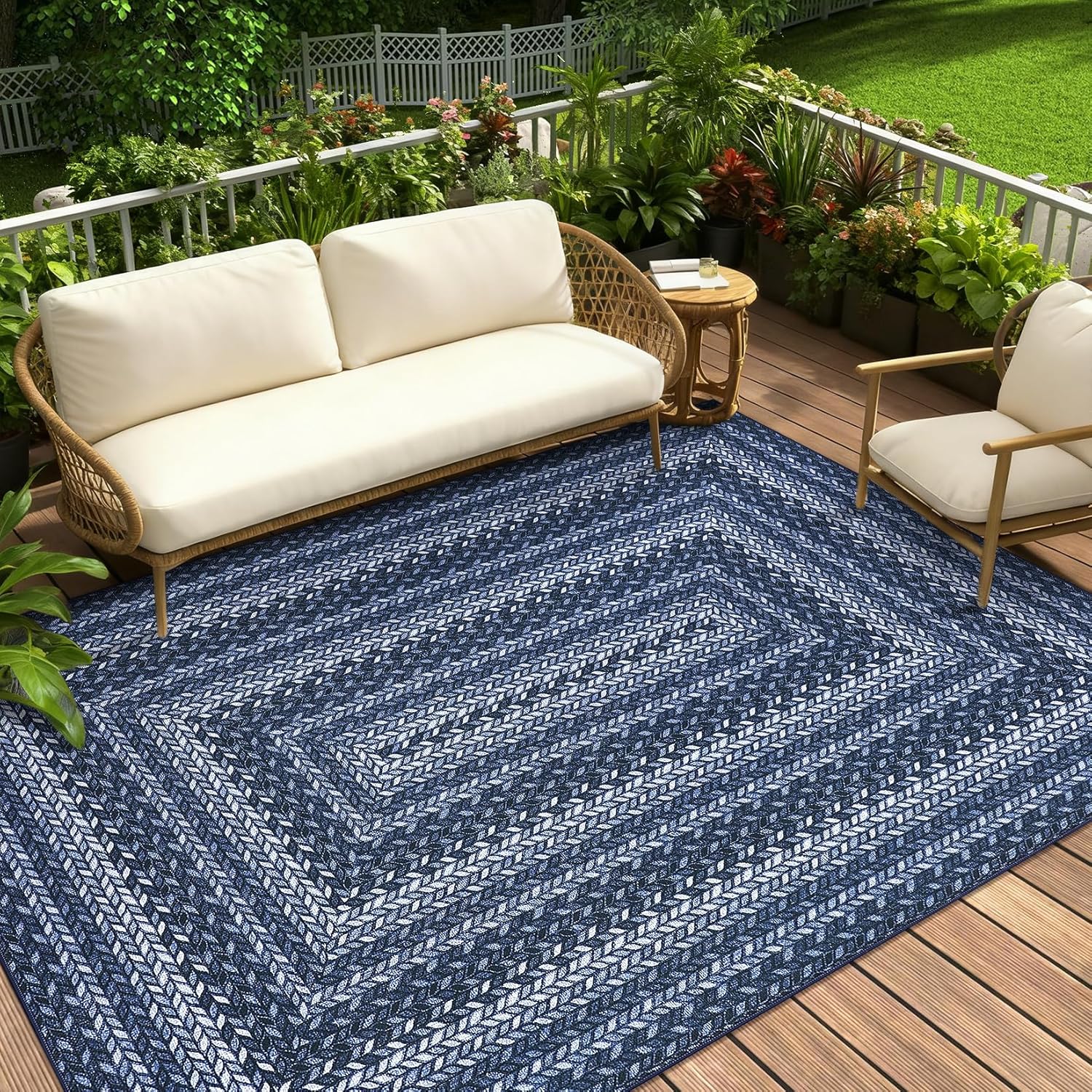 Aoile 5x7 Washable Area Rug Non Slip Stain Resistant Indoor Outdoor Living Room Rug Modern Bordered Slates Blue