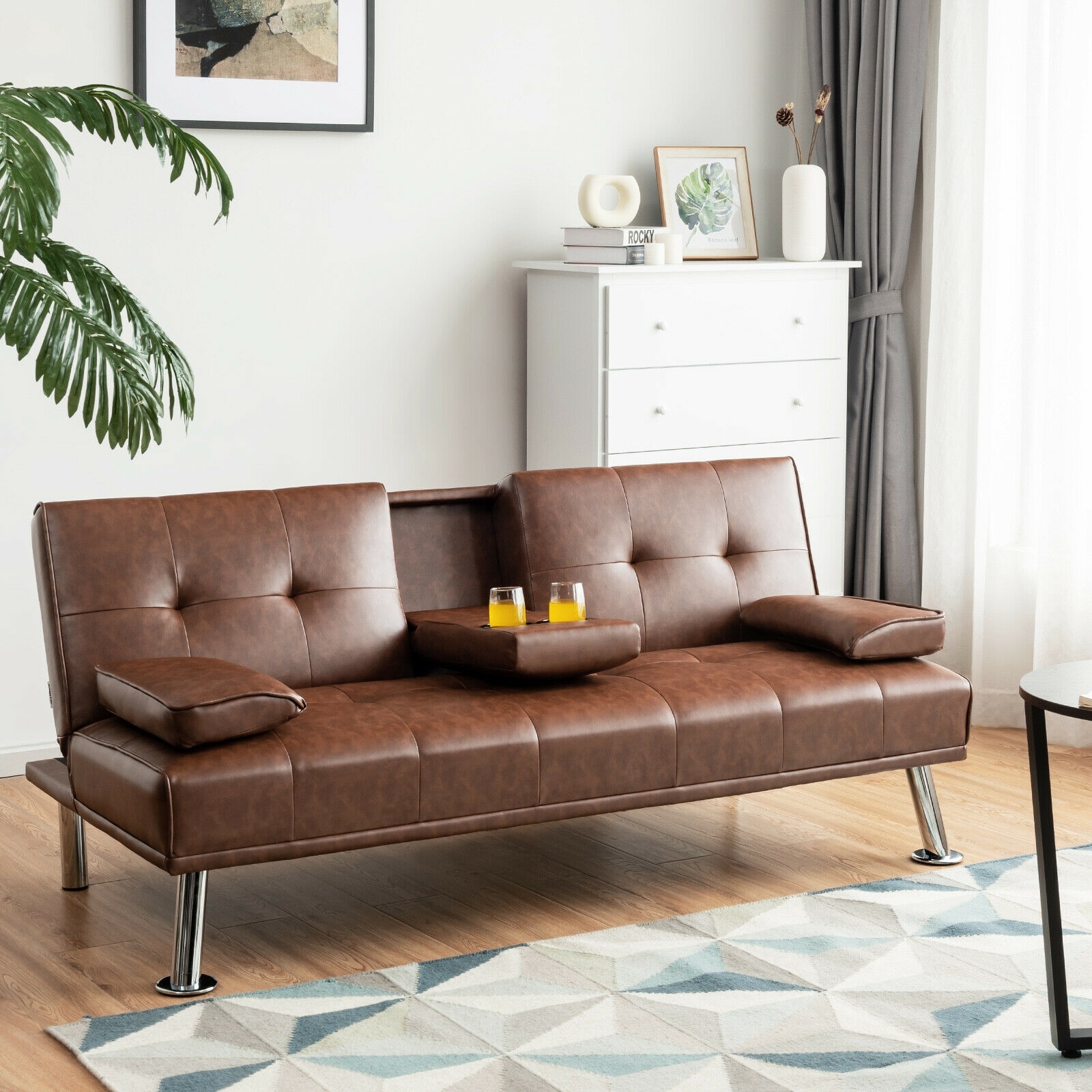WELLFOR TRX-820AC Convertible Folding Futon Sofa Bed Coffee Contemporary/Modern Faux leather Sofa bed