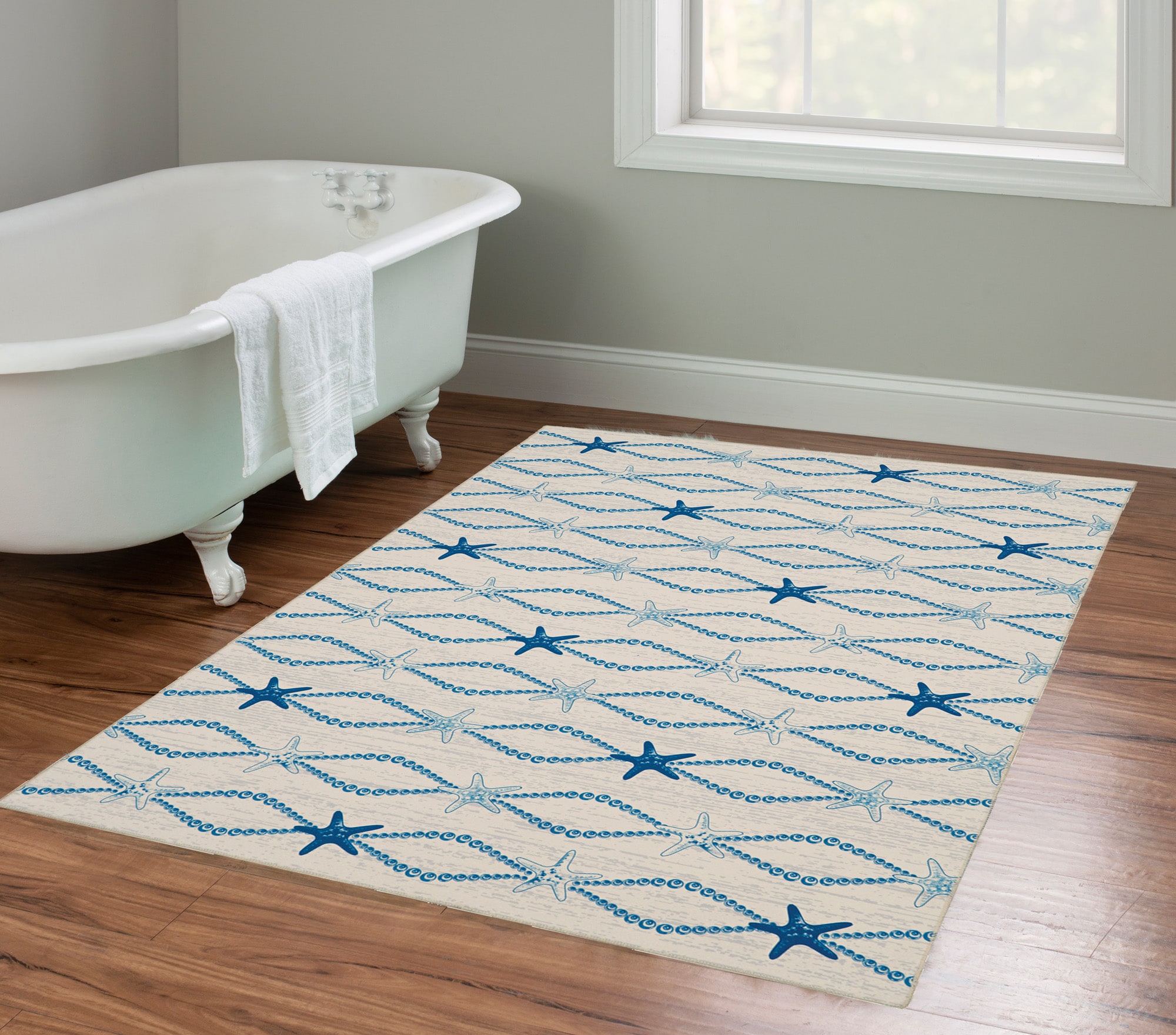 Linon RUGWR2135 3 X 5 Ivory/Blue Indoor Trellis Coastal Machine Washable Area Rug