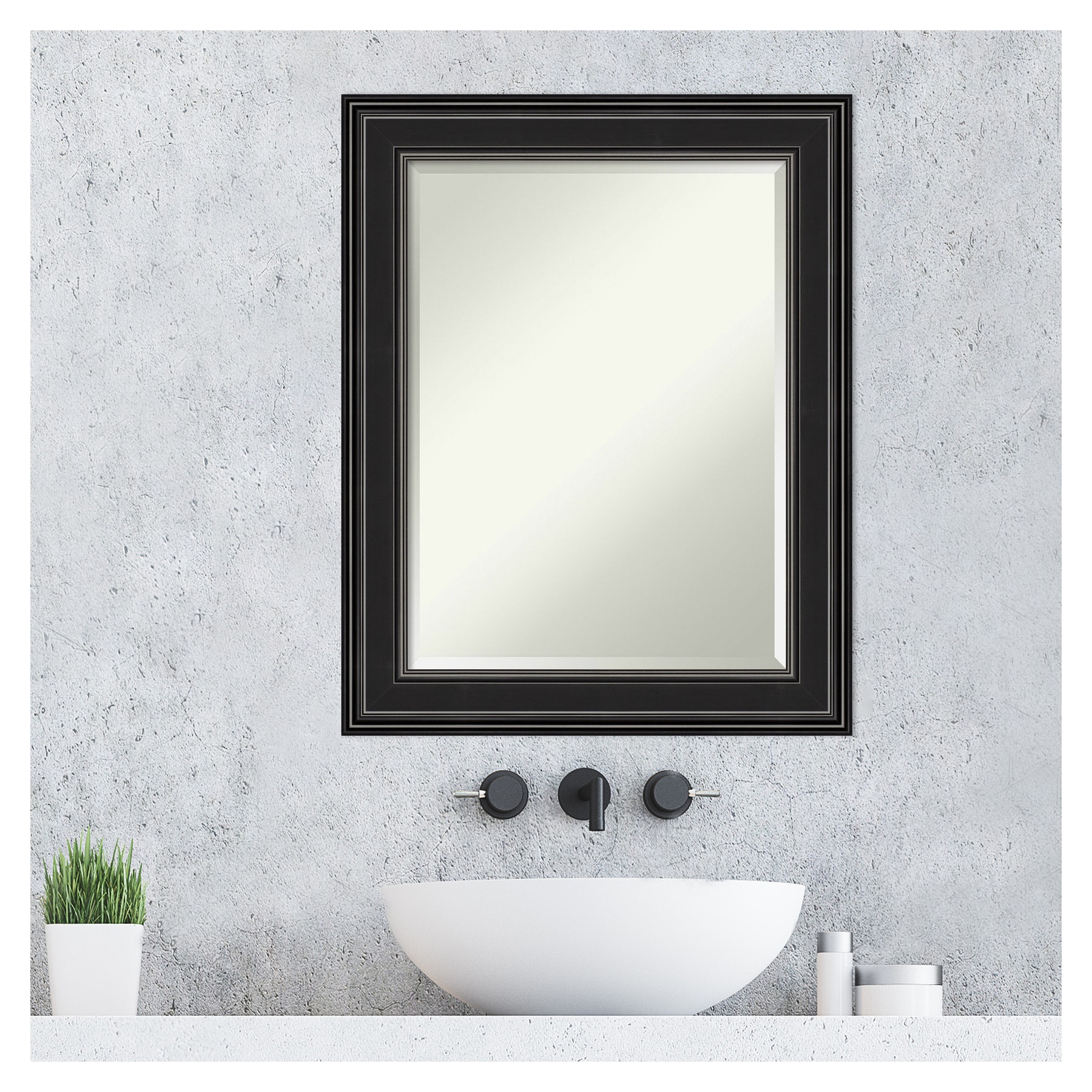 Ridge Black Silver-Edged 29.75" x 23.75" Rectangular Polystyrene Framed Wall Mirror