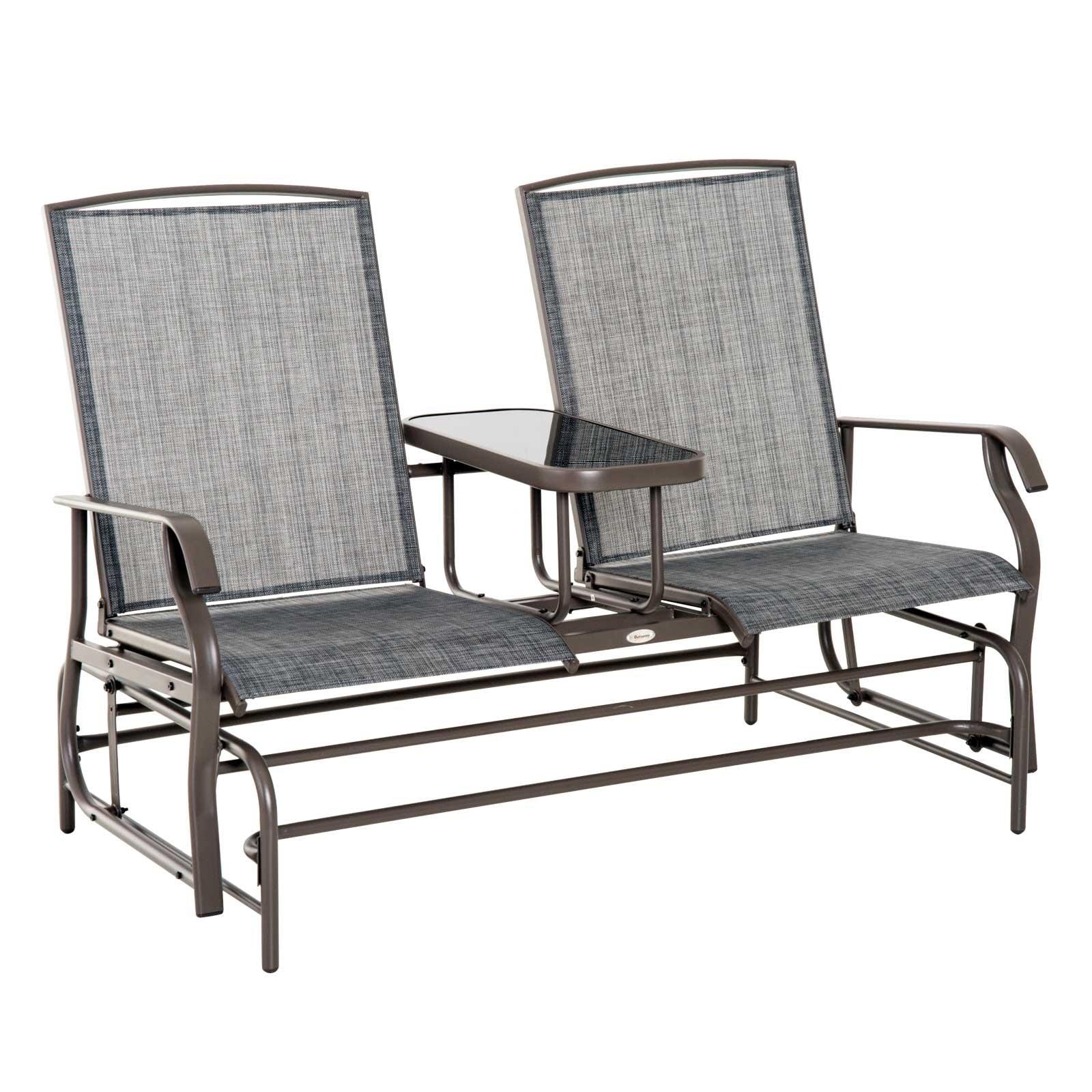 Bayfeve BFAOS-2485-PB Outdoor Glider Bench Steel Metal Frame Glider Beach Chair with Gray Sling Seat